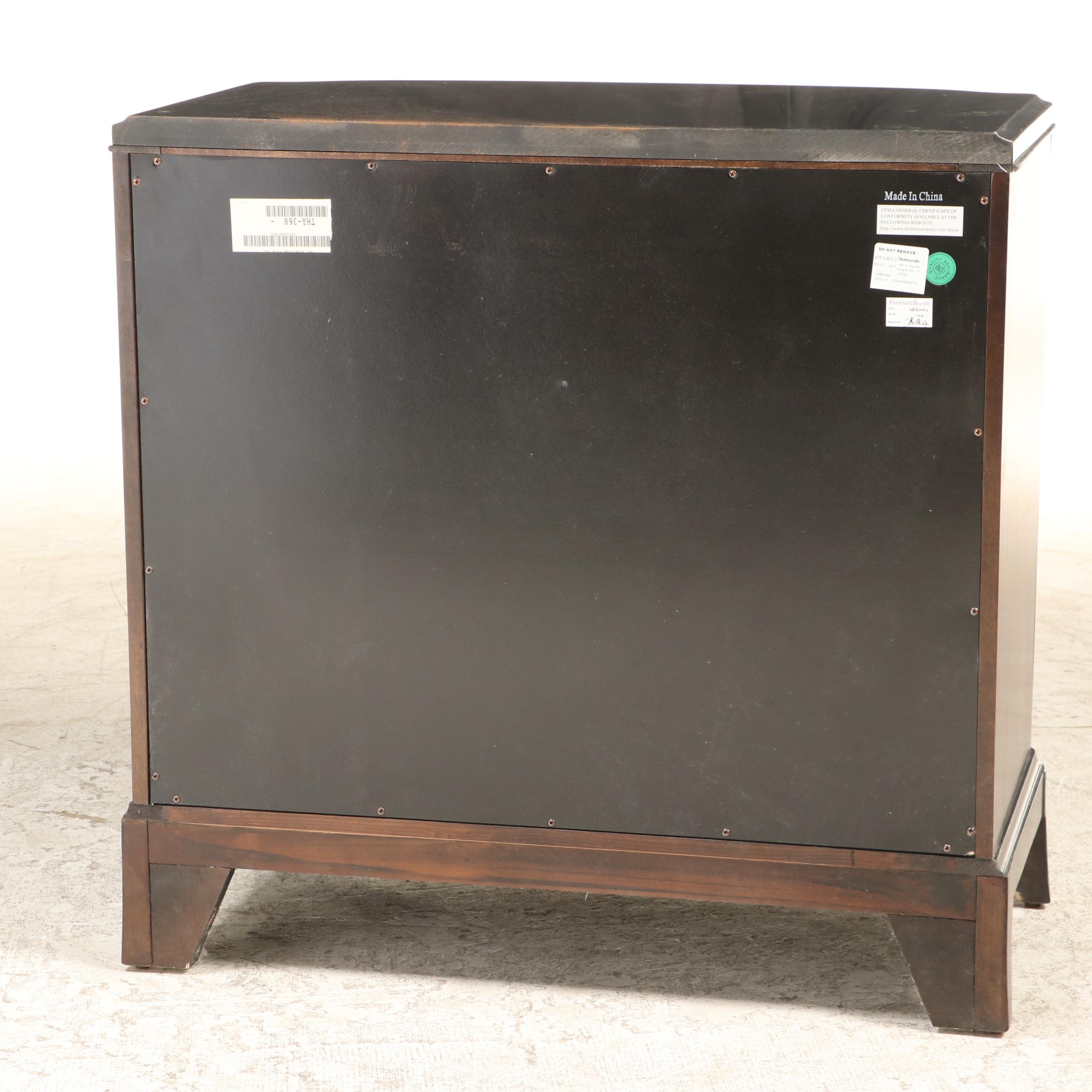 Thomasville "Studio 455" Walnut and Black Marble Three-Drawer Bowfront Chest