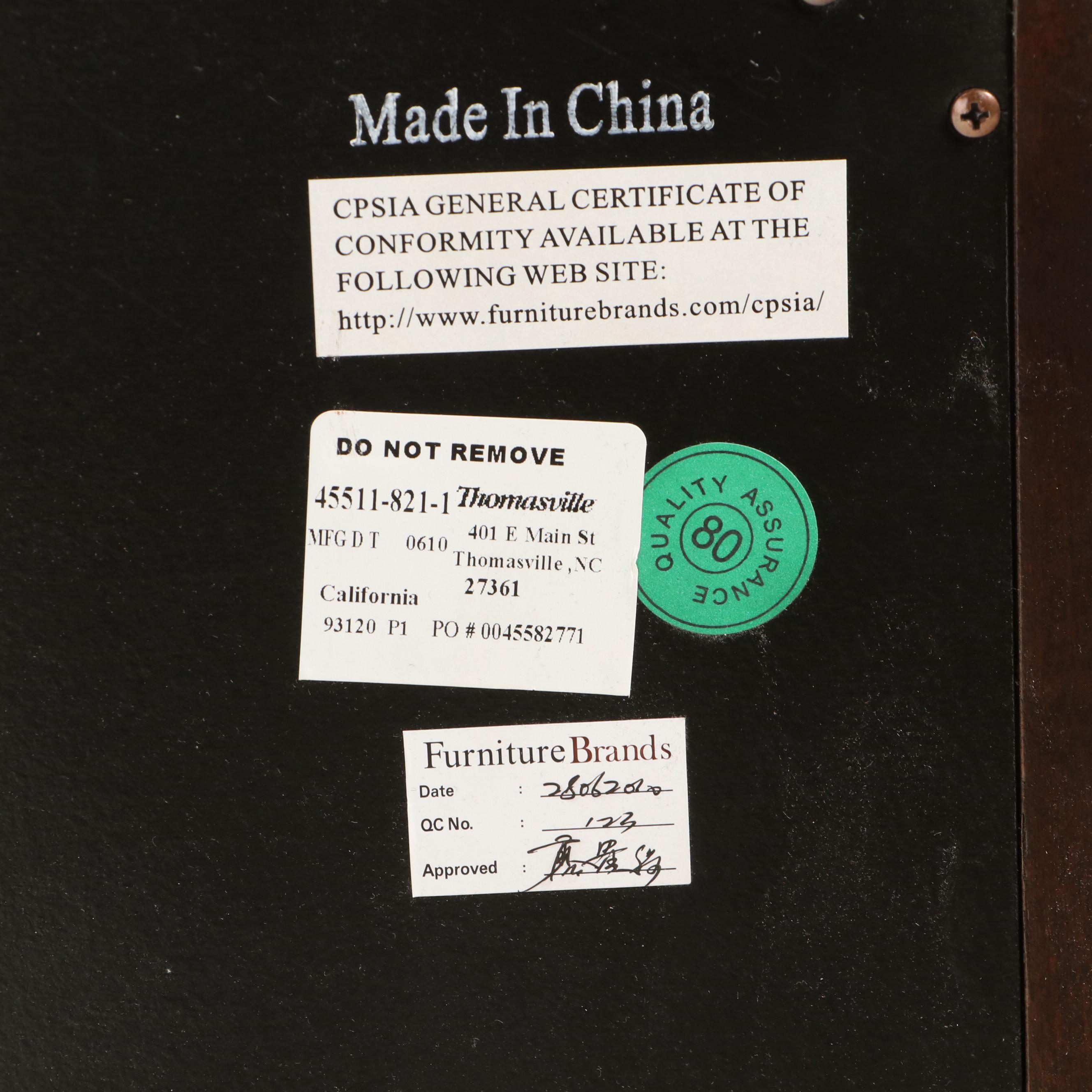 Thomasville "Studio 455" Walnut and Black Marble Three-Drawer Bowfront Chest