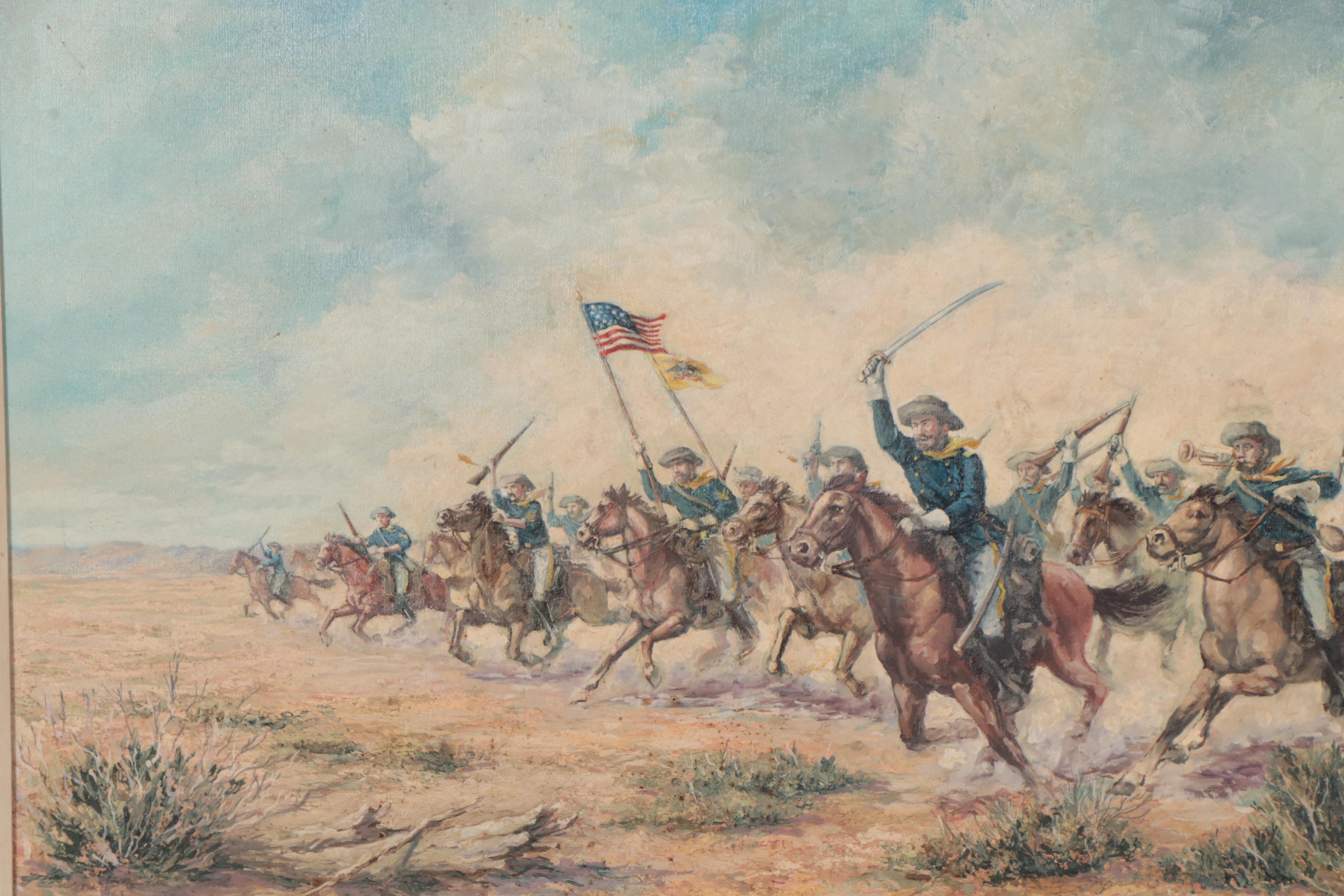 American Western Style Cavalry Oil Painting