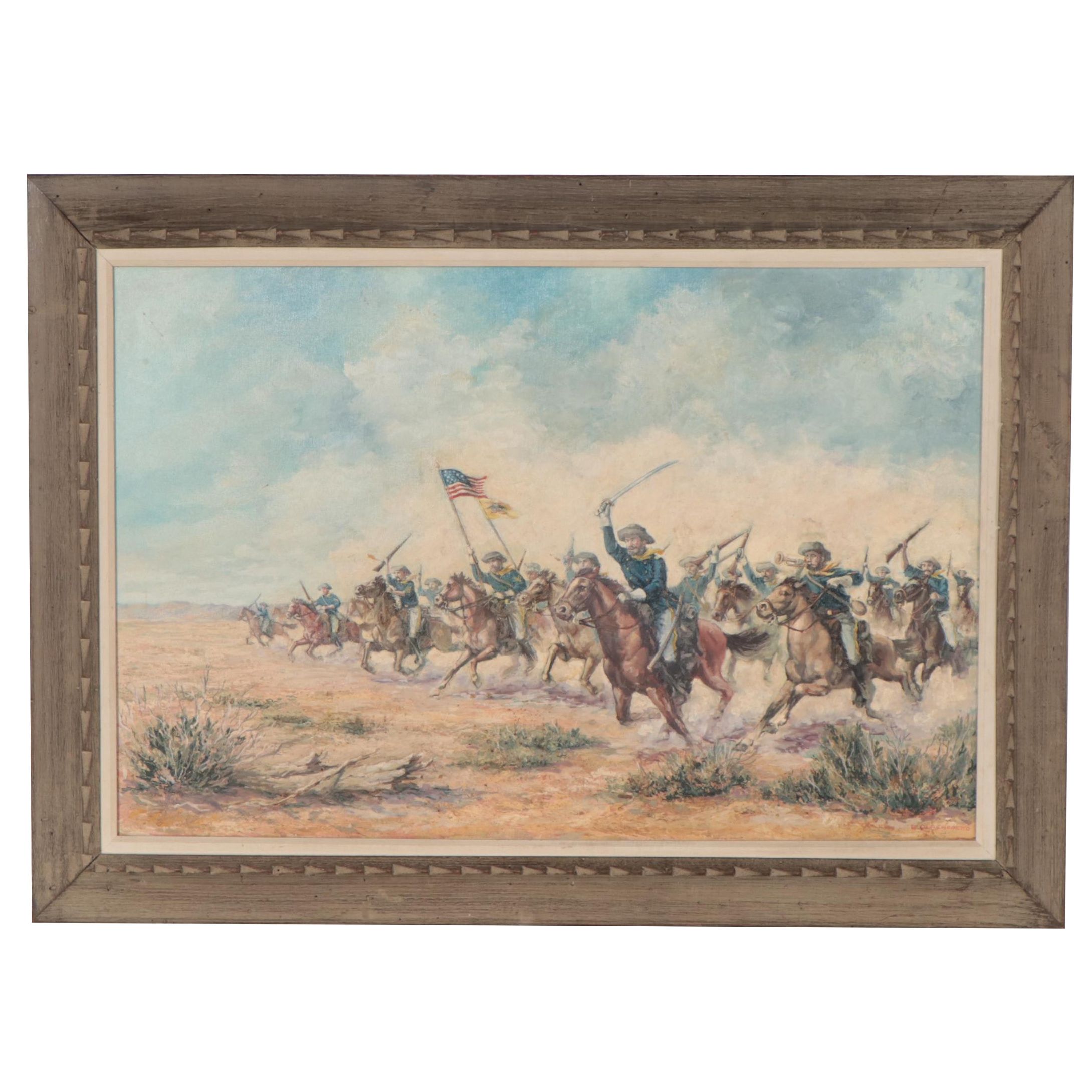 American Western Style Cavalry Oil Painting