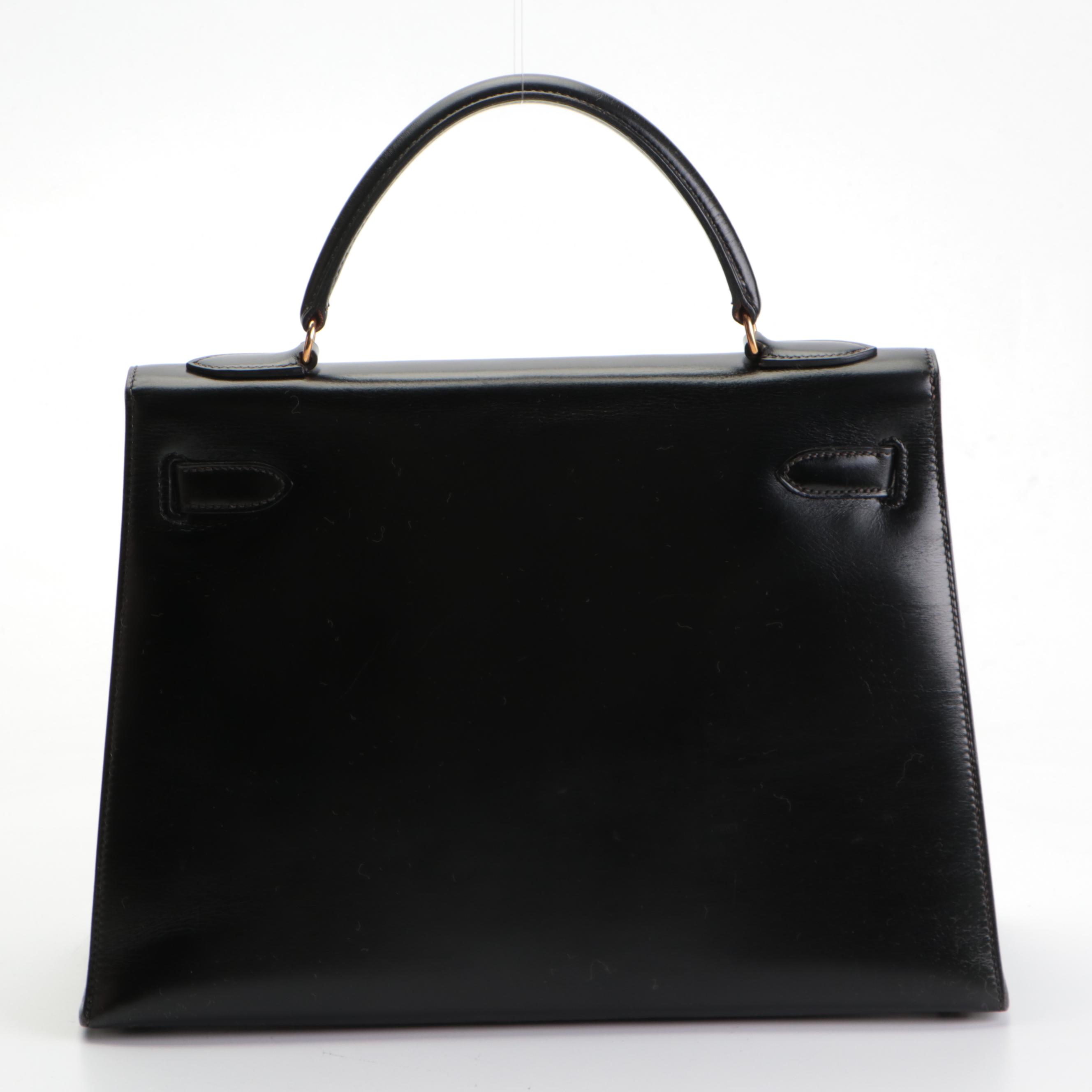 Hermès Kelly Sellier 32 Satchel in Black Box Calfskin Leather, 1980s