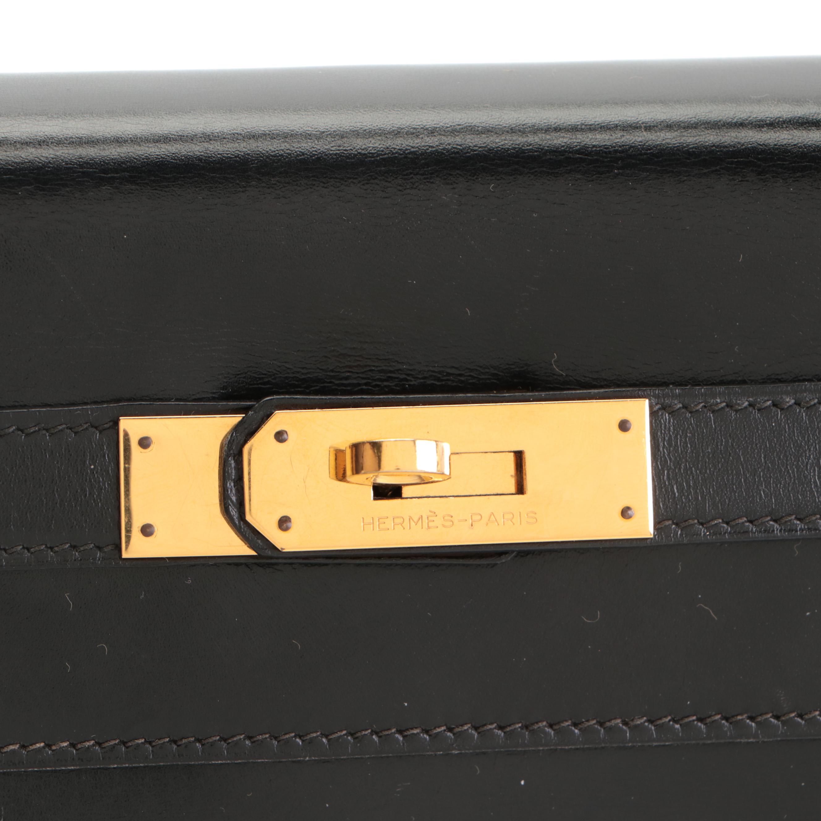 Hermès Kelly Sellier 32 Satchel in Black Box Calfskin Leather, 1980s