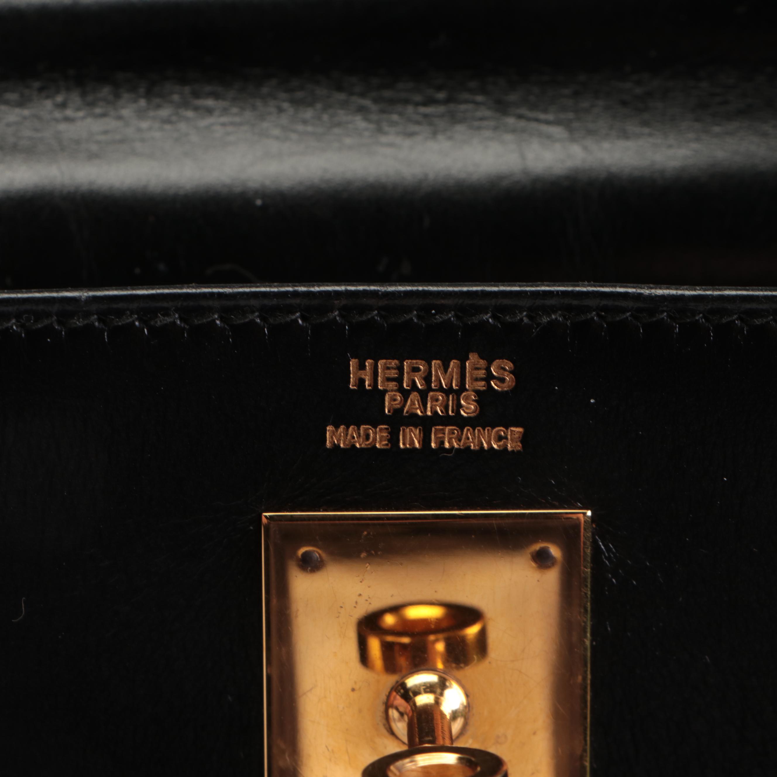 Hermès Kelly Sellier 32 Satchel in Black Box Calfskin Leather, 1980s
