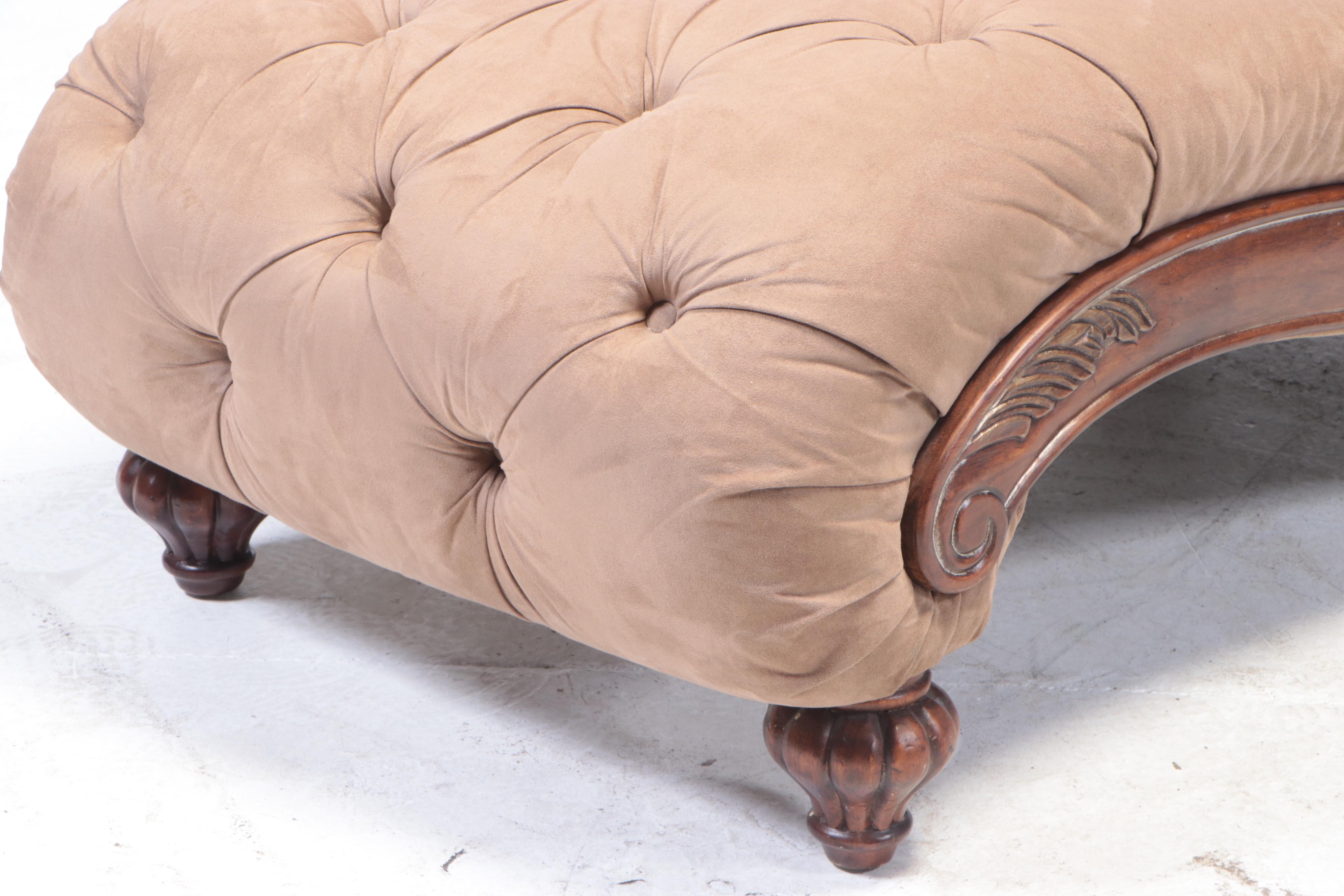 Tufted Chaise Lounge with Bolster in Faux Suede