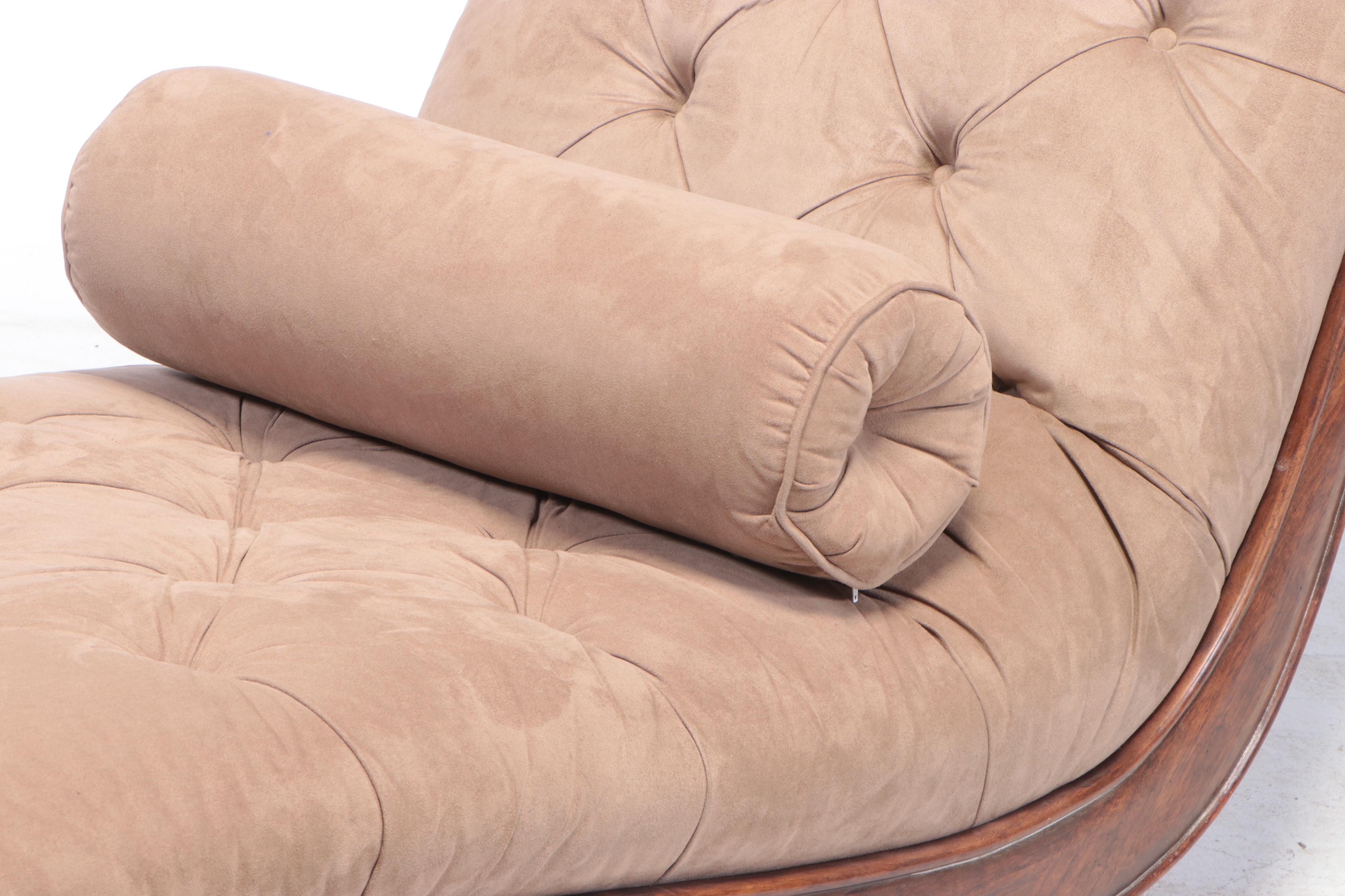 Tufted Chaise Lounge with Bolster in Faux Suede