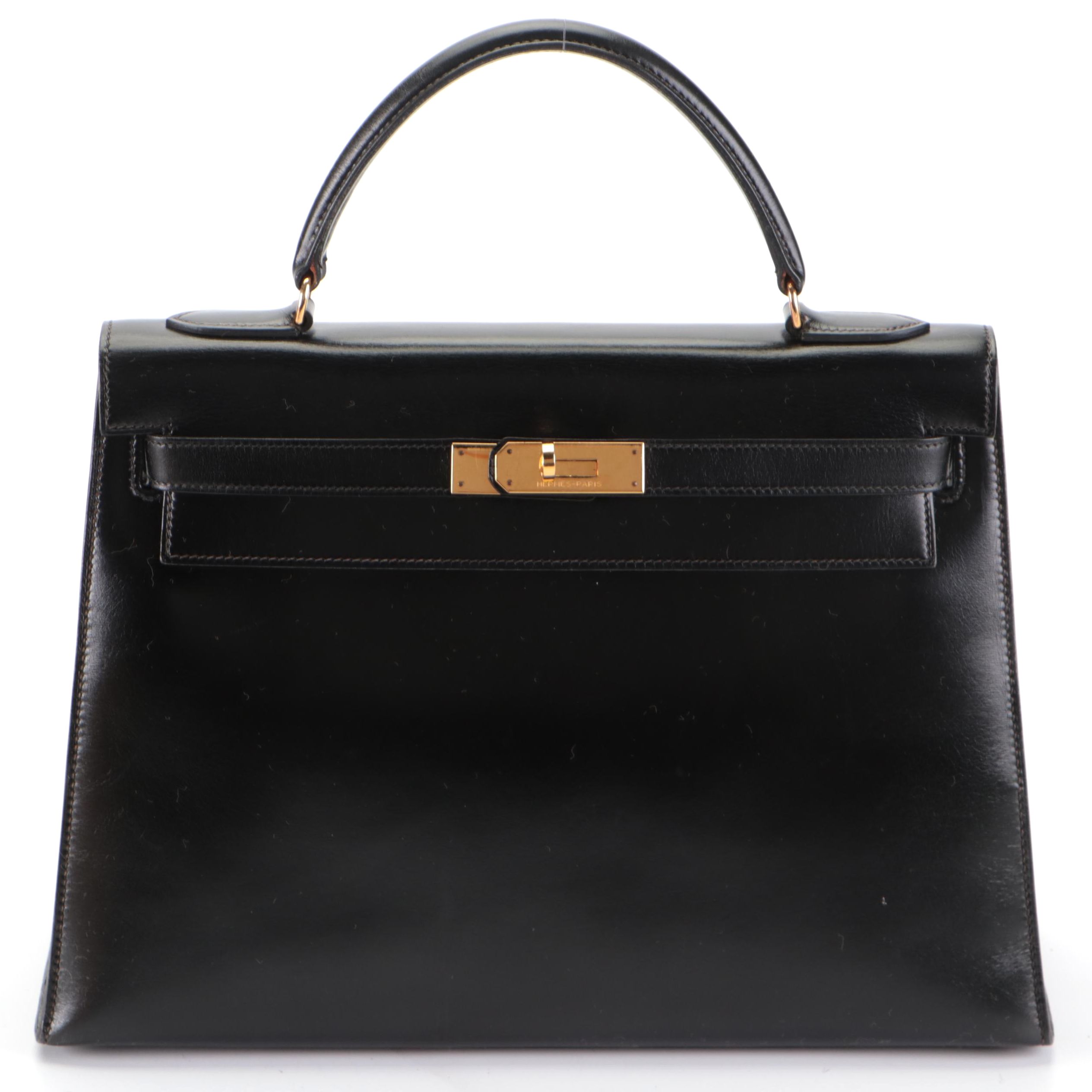 Hermès Kelly Sellier 32 Satchel in Black Box Calfskin Leather, 1980s