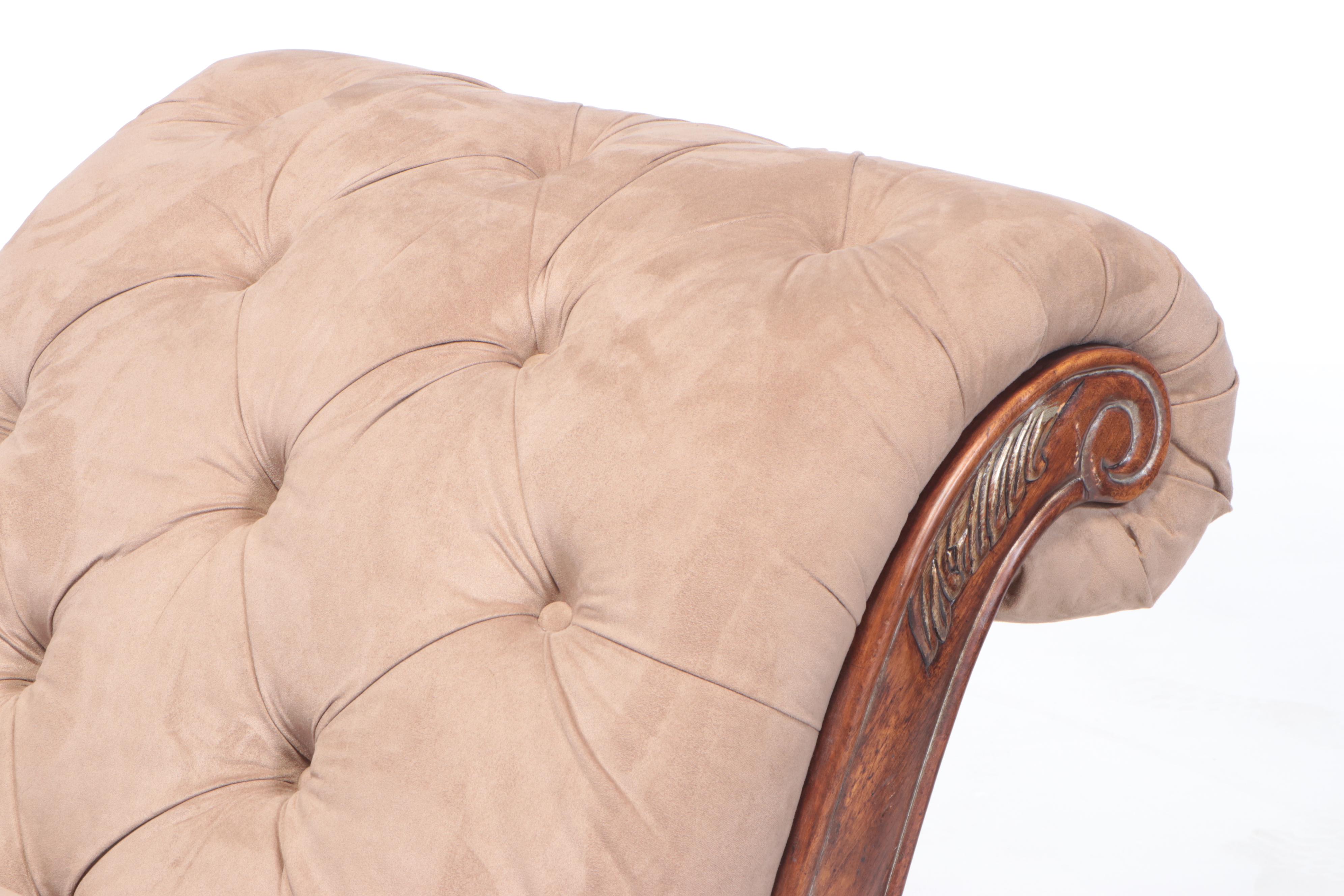 Tufted Chaise Lounge with Bolster in Faux Suede