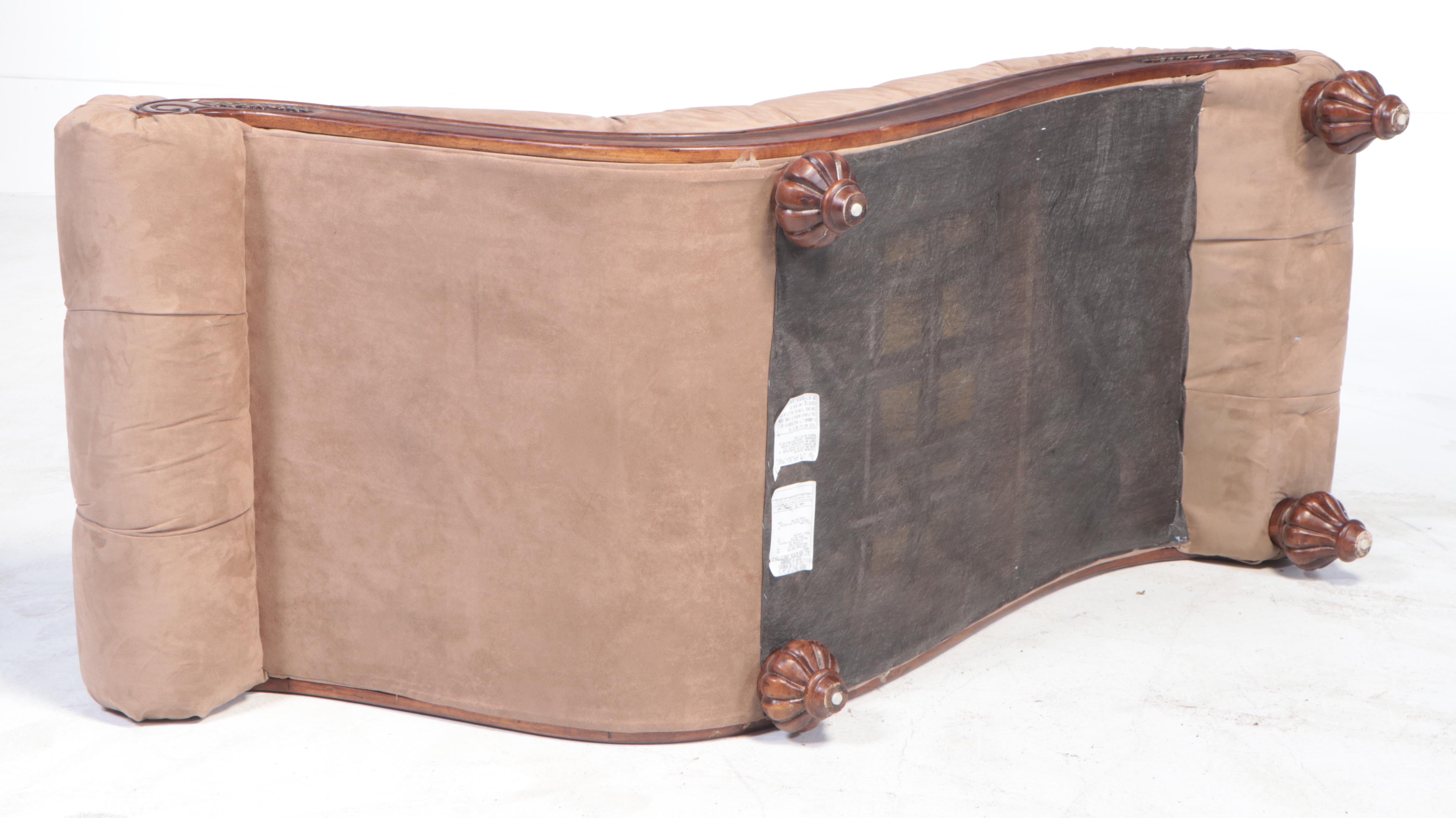 Tufted Chaise Lounge with Bolster in Faux Suede