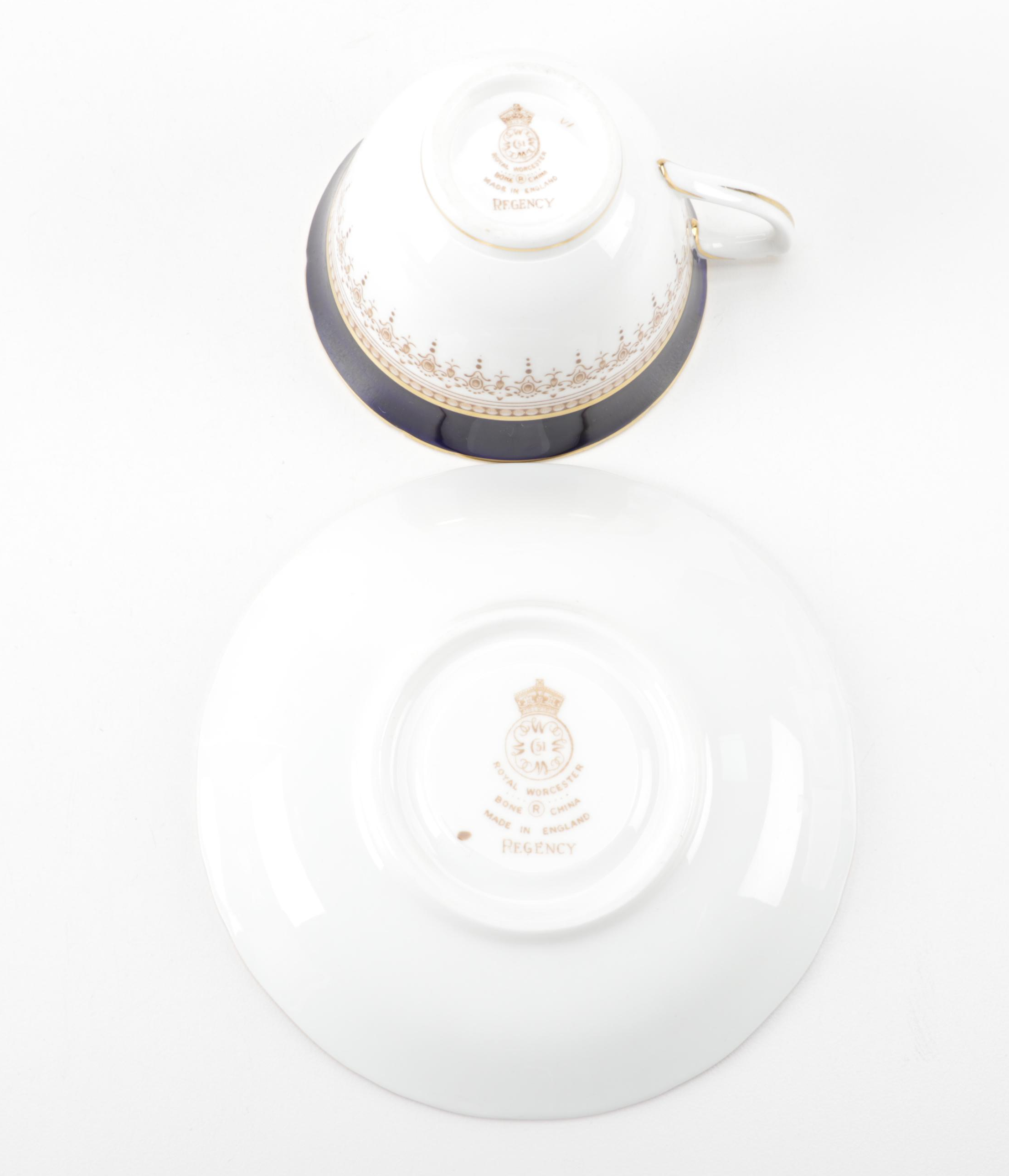 Royal Worcester "Regency" Cobalt Blue and Gold Bone China Dinnerware