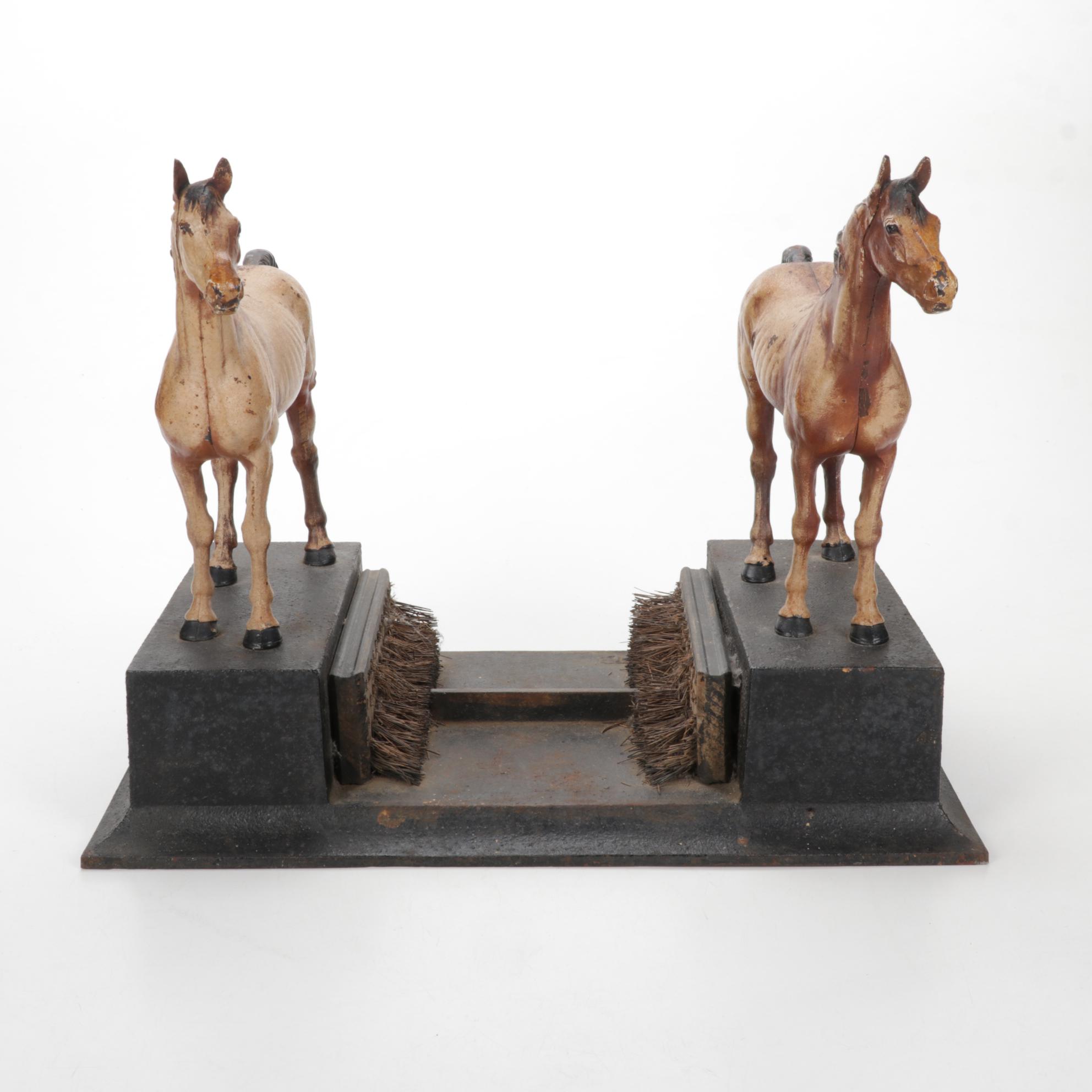 Hubley Style Show Horse Cast Iron Double Horse Boot Scraper, 1940s-1960s