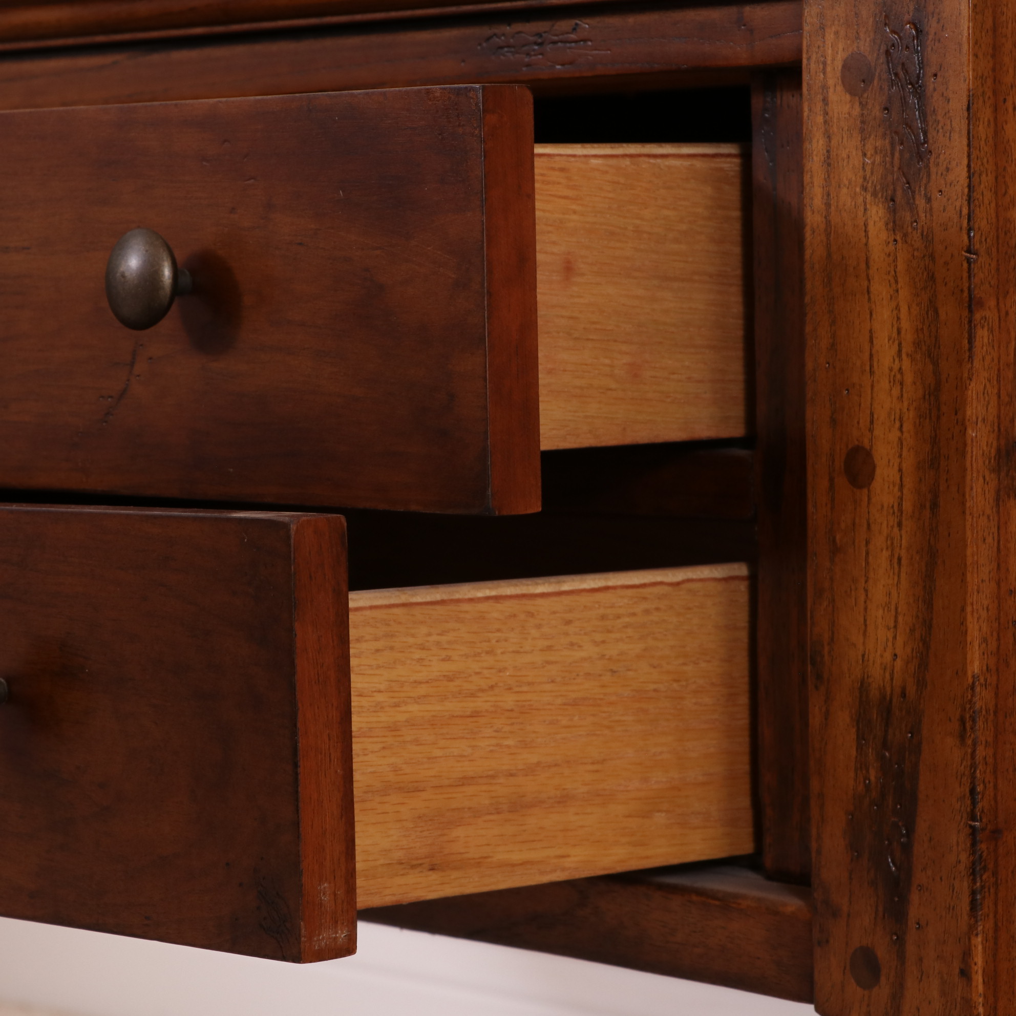 Two-Drawer Wood Side Table with Glass Inset over Woven Top Design
