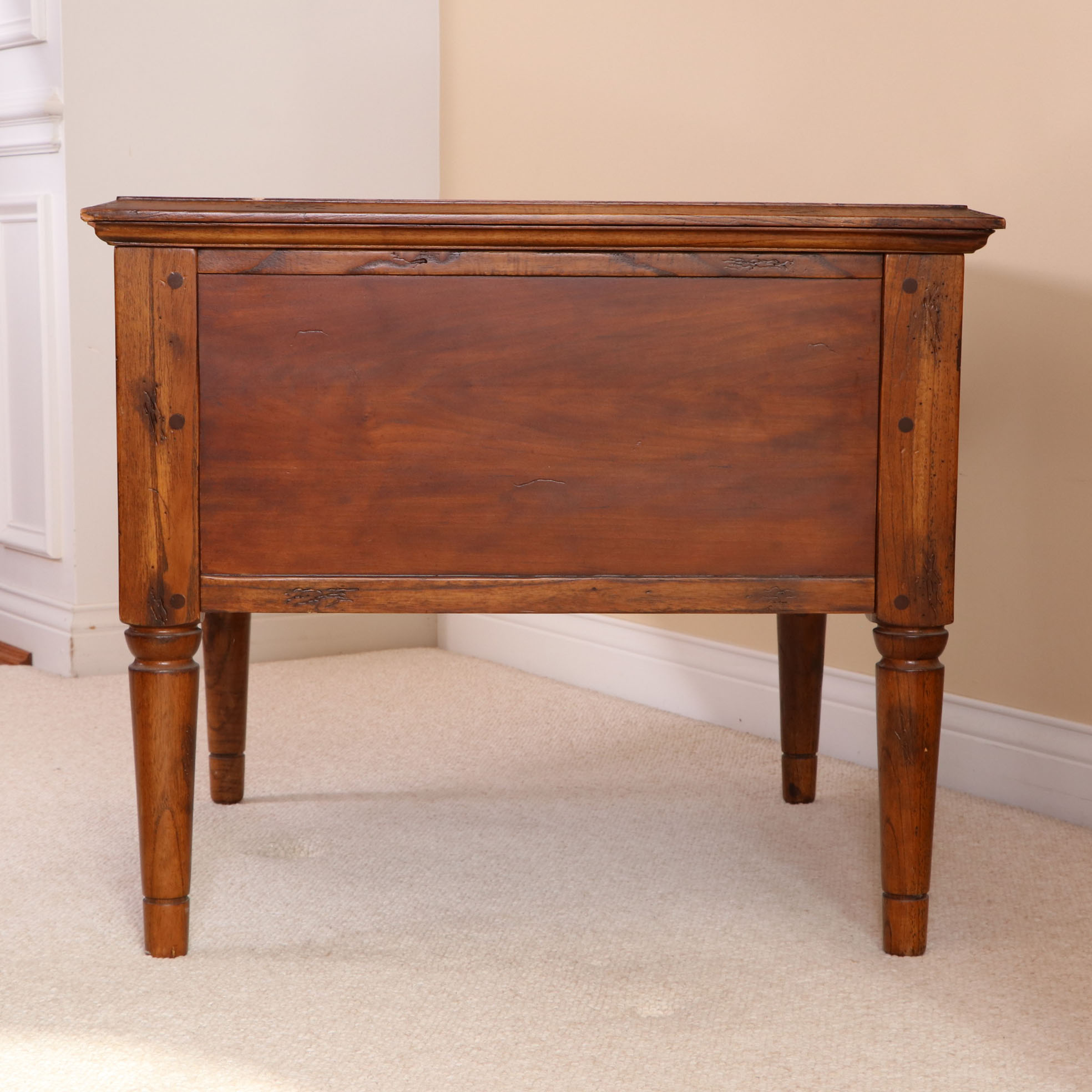 Two-Drawer Wood Side Table with Glass Inset over Woven Top Design