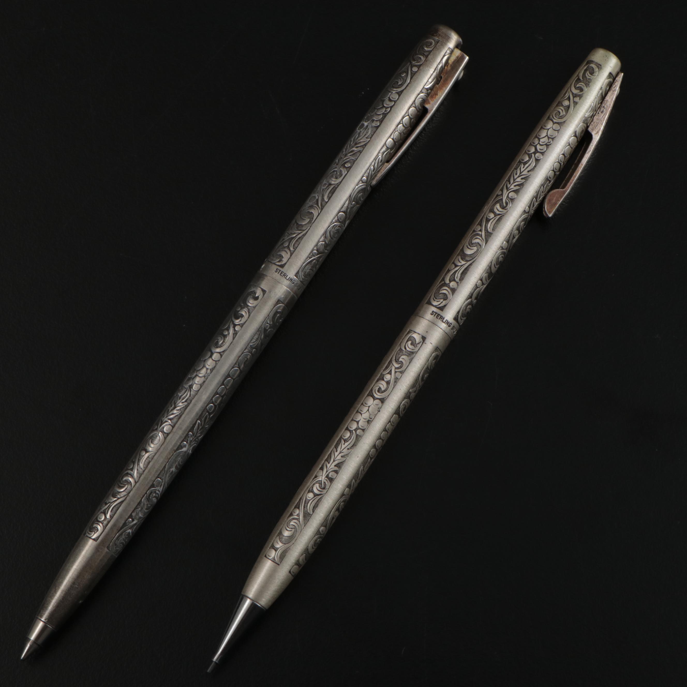 Sheaffer "Imperial" Chased Sterling Silver Ballpoint Pen and Pencil Set