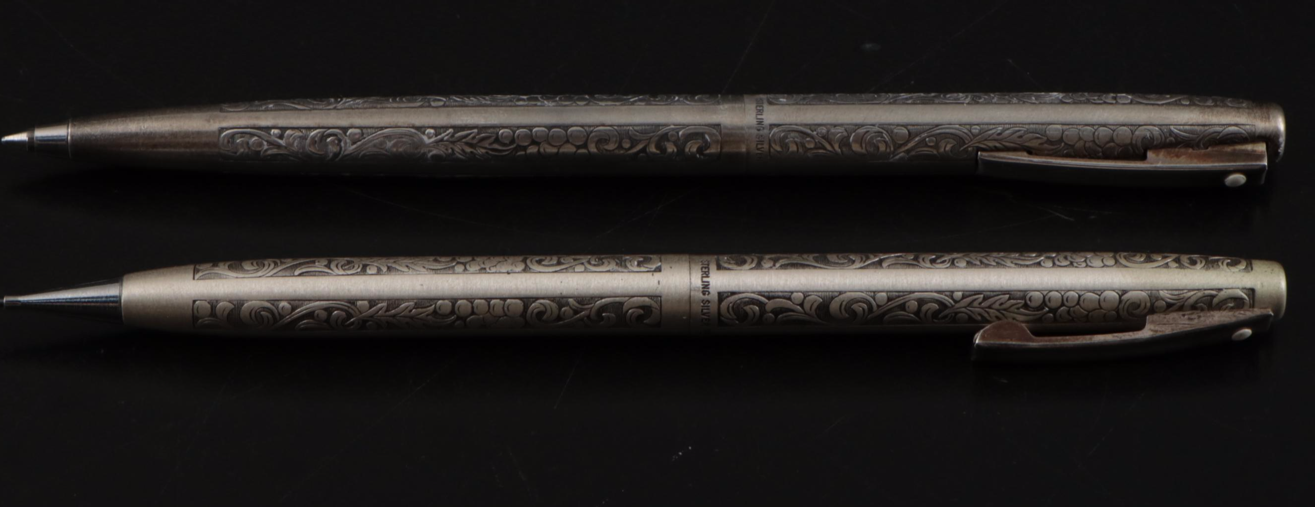 Sheaffer "Imperial" Chased Sterling Silver Ballpoint Pen and Pencil Set