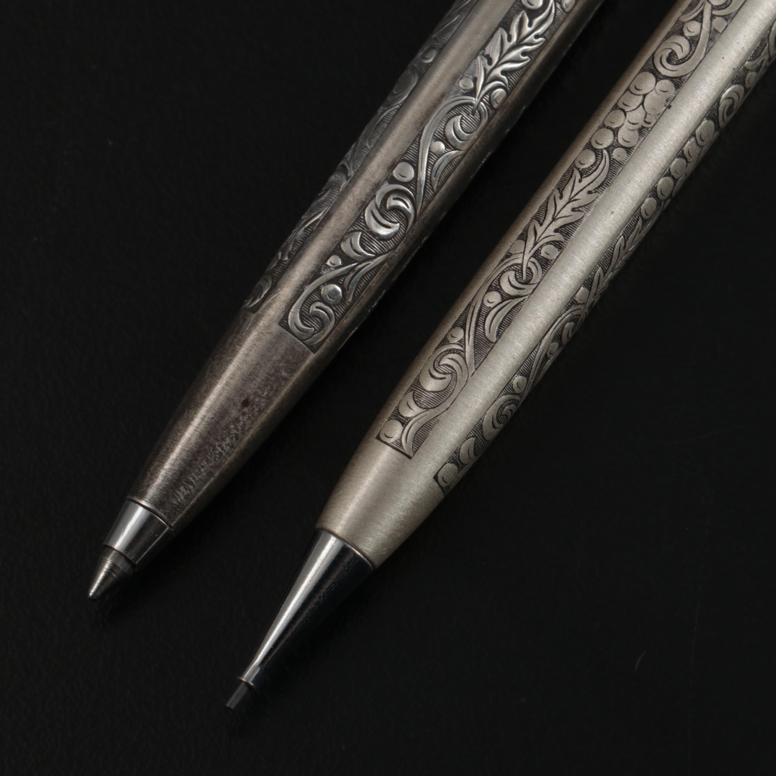 Sheaffer "Imperial" Chased Sterling Silver Ballpoint Pen and Pencil Set
