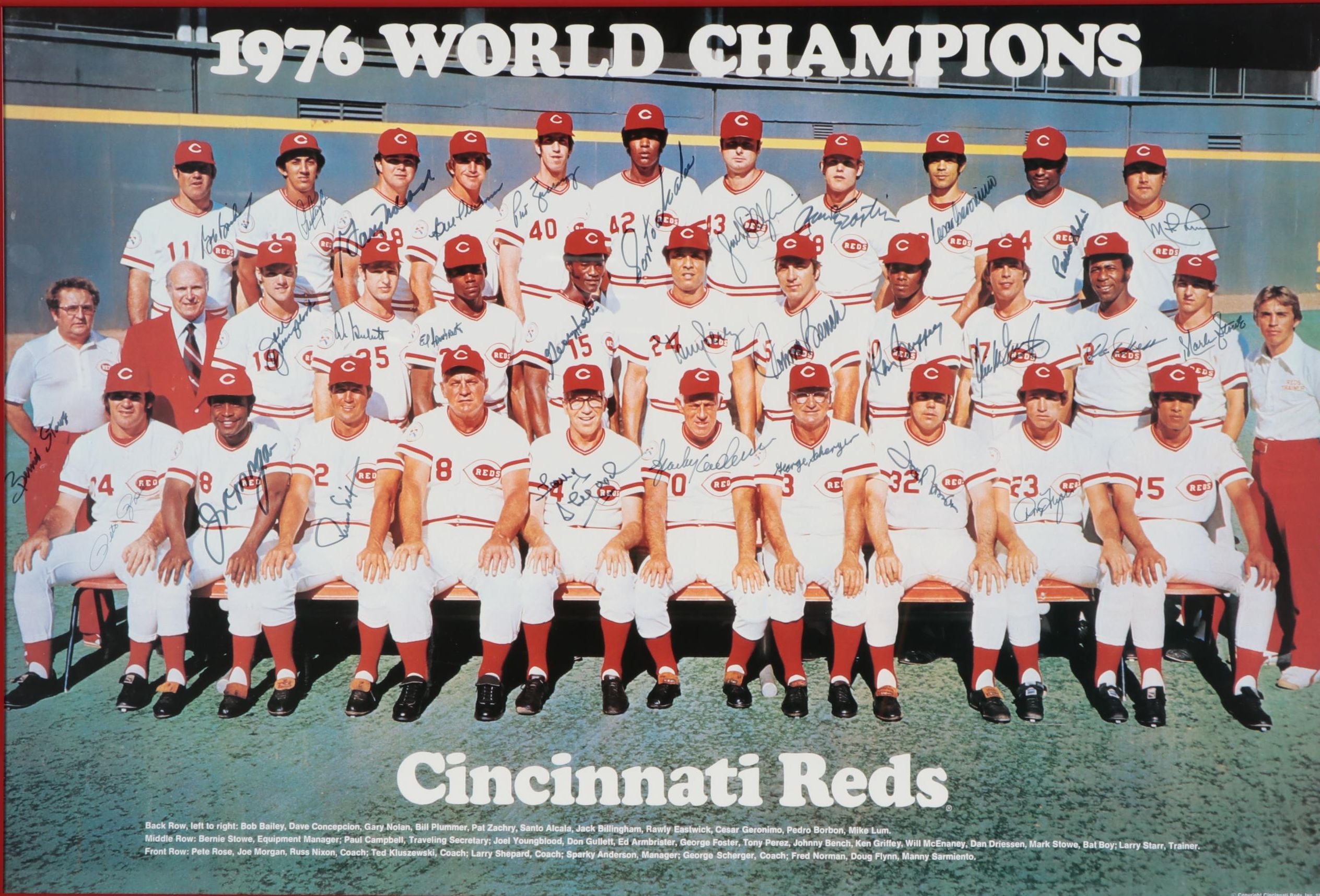 1976 Cincinnati Reds "World Champions" Signed Poster, Framed, CEI Sports COA