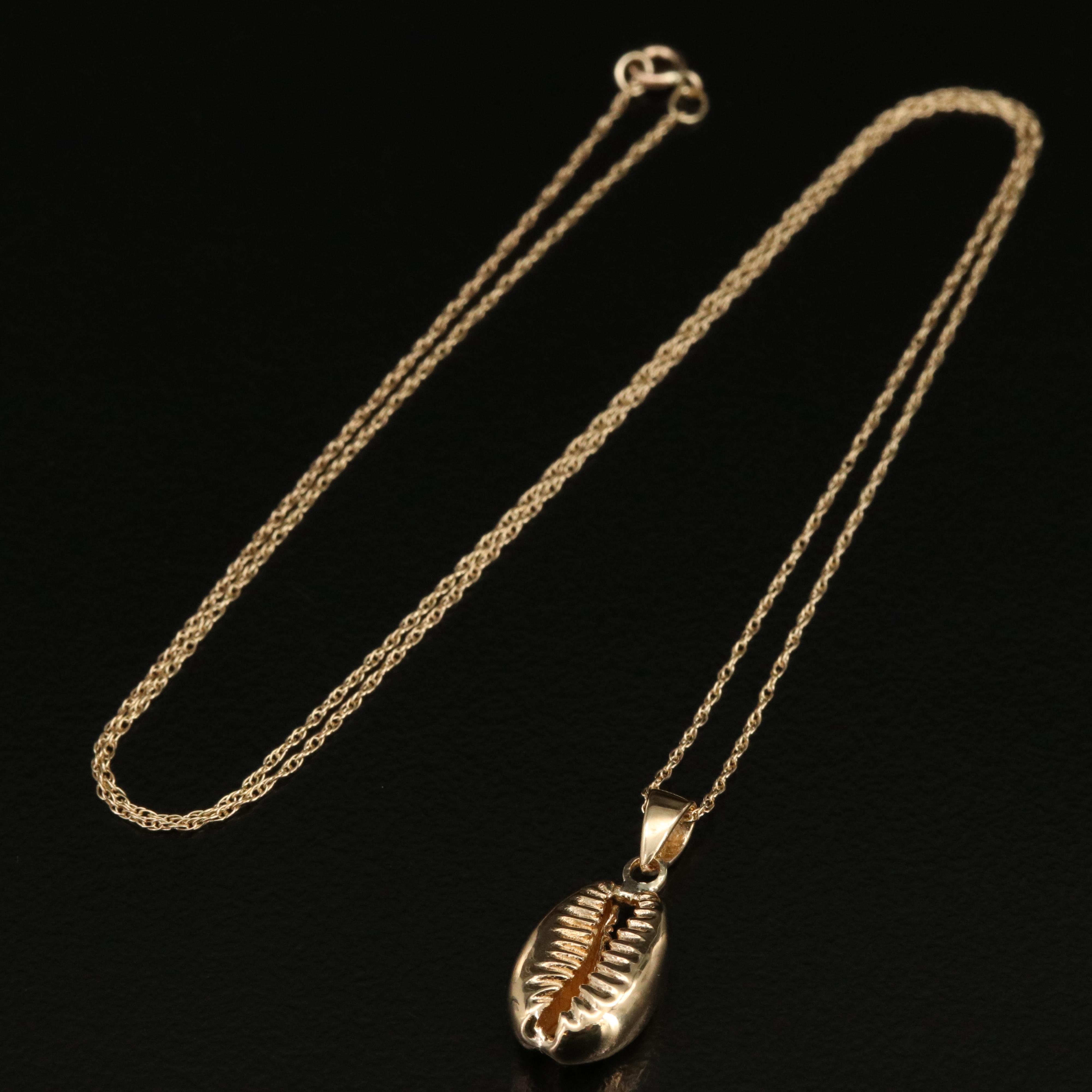 14K Cowrie Puka Shell Pendant Necklace