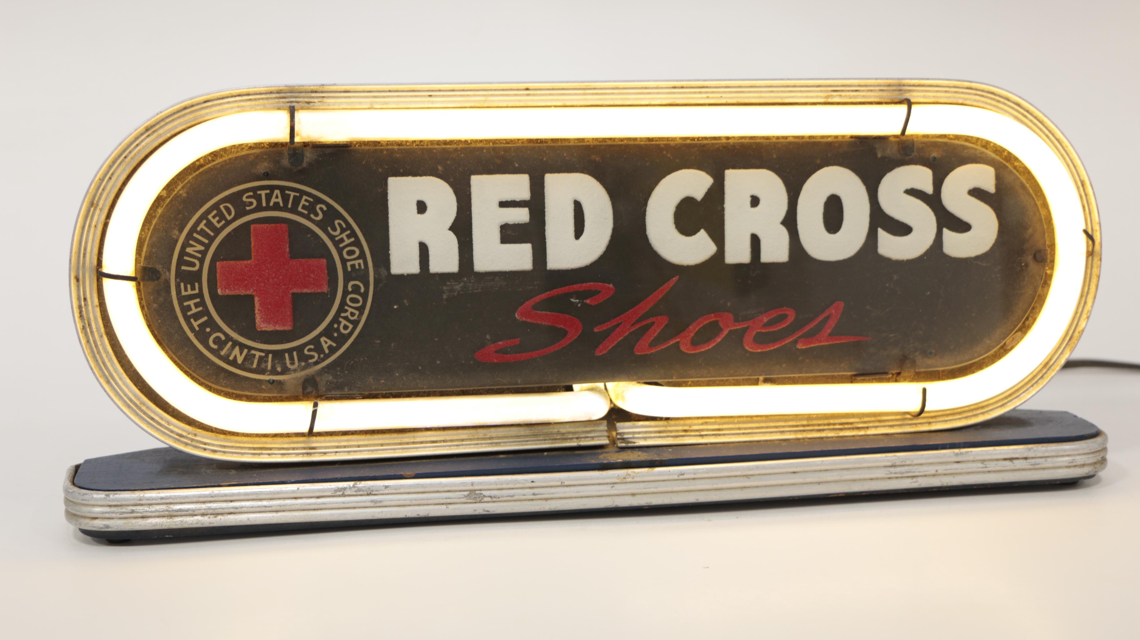 United States Shoe Corp. "Red Cross Shoes" Neon Counter Dealership Sign, 1940s