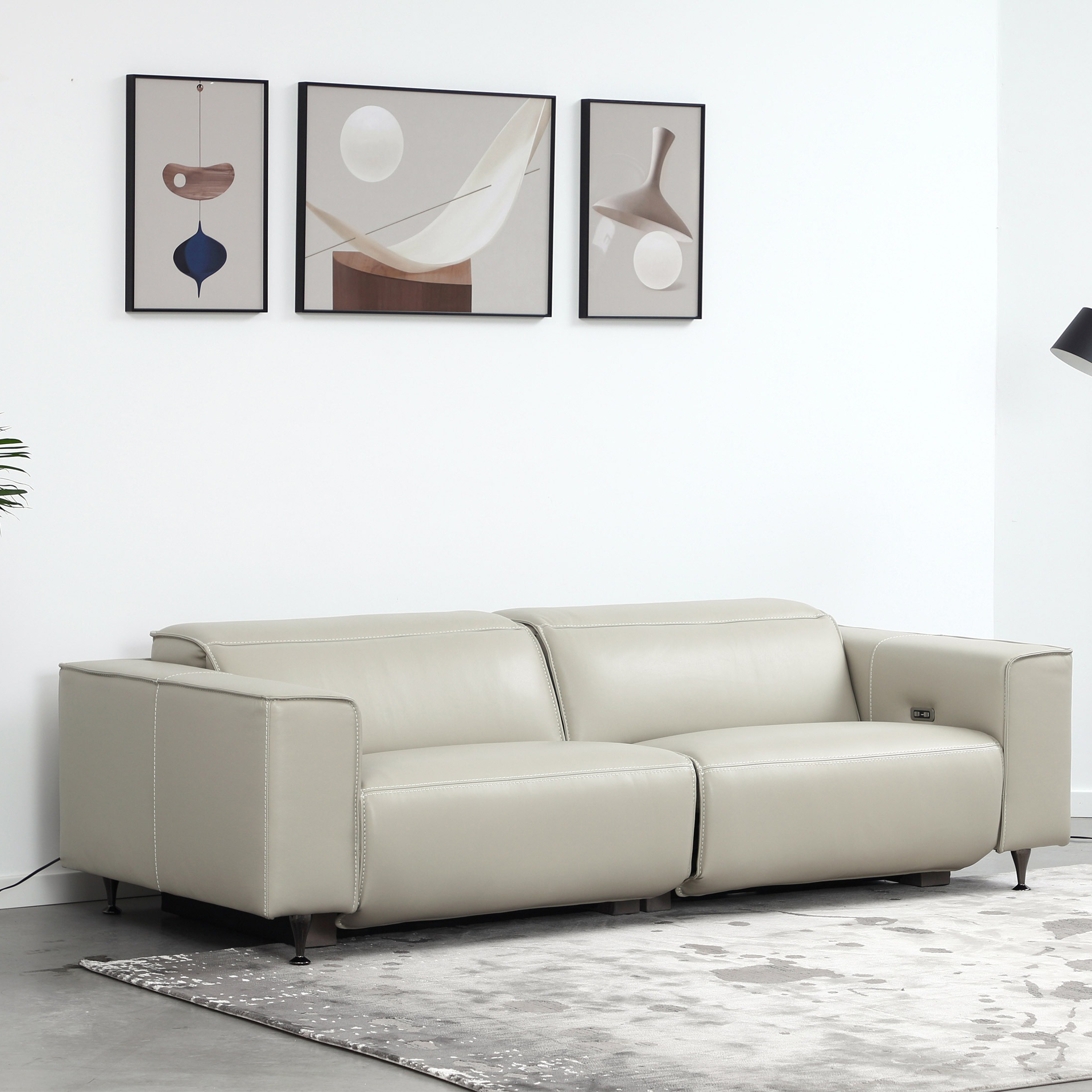 Simon Li "Braxham" Leather Power Reclining Sofa with Power Headrests in Beige