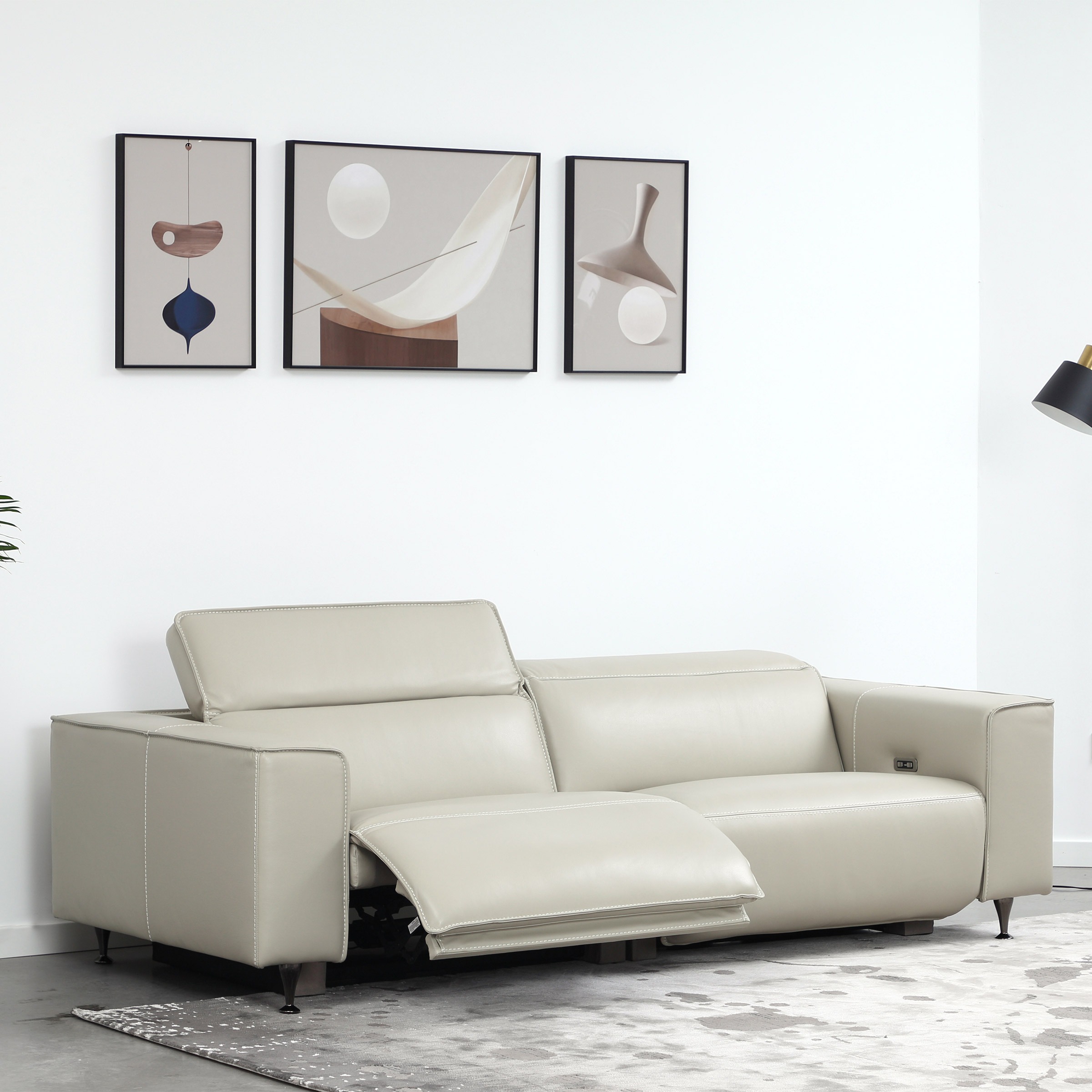 Simon Li "Braxham" Leather Power Reclining Sofa with Power Headrests in Beige