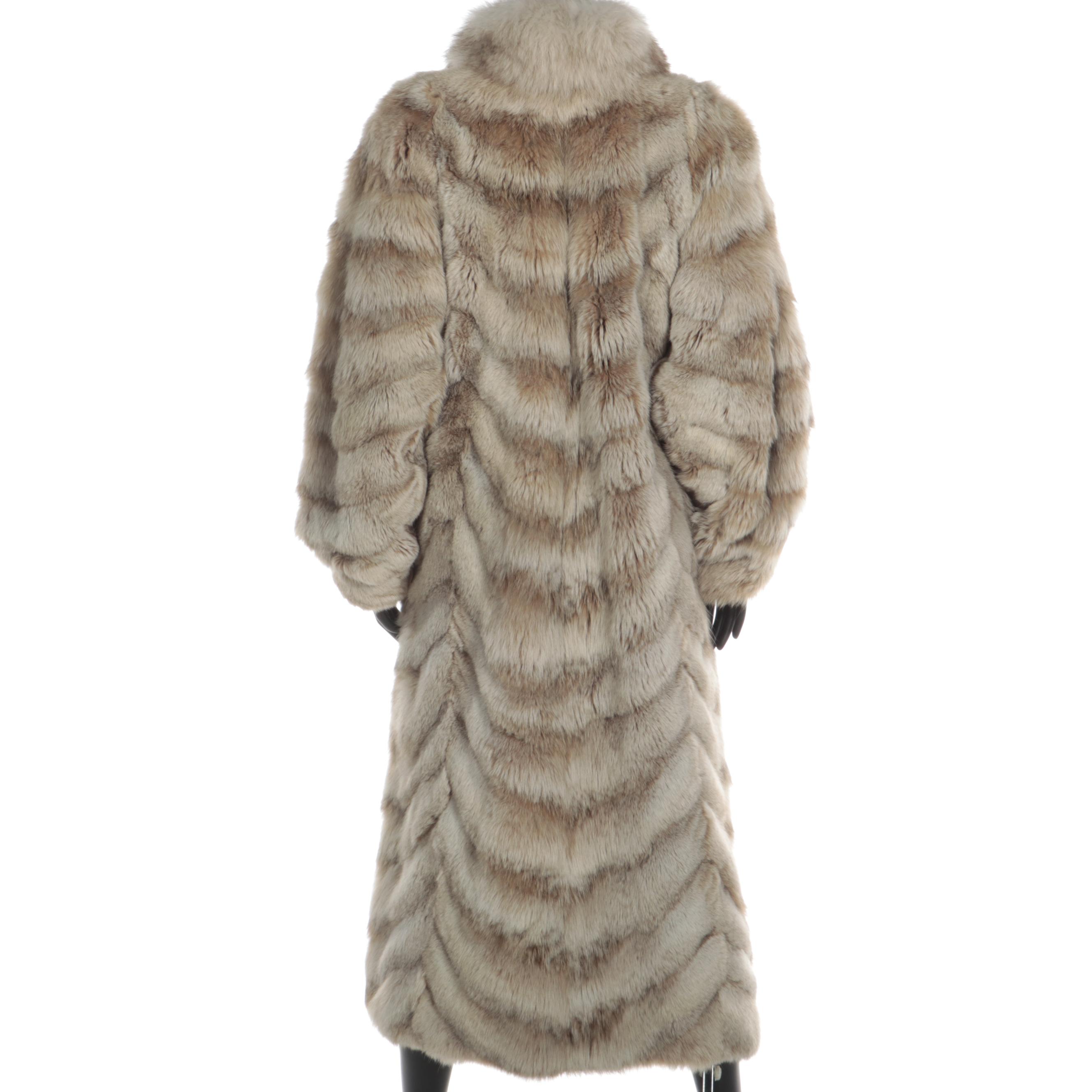 Creeds Canadian Lynx Paw Fur Full-Length Coat with Tuxedo Collar