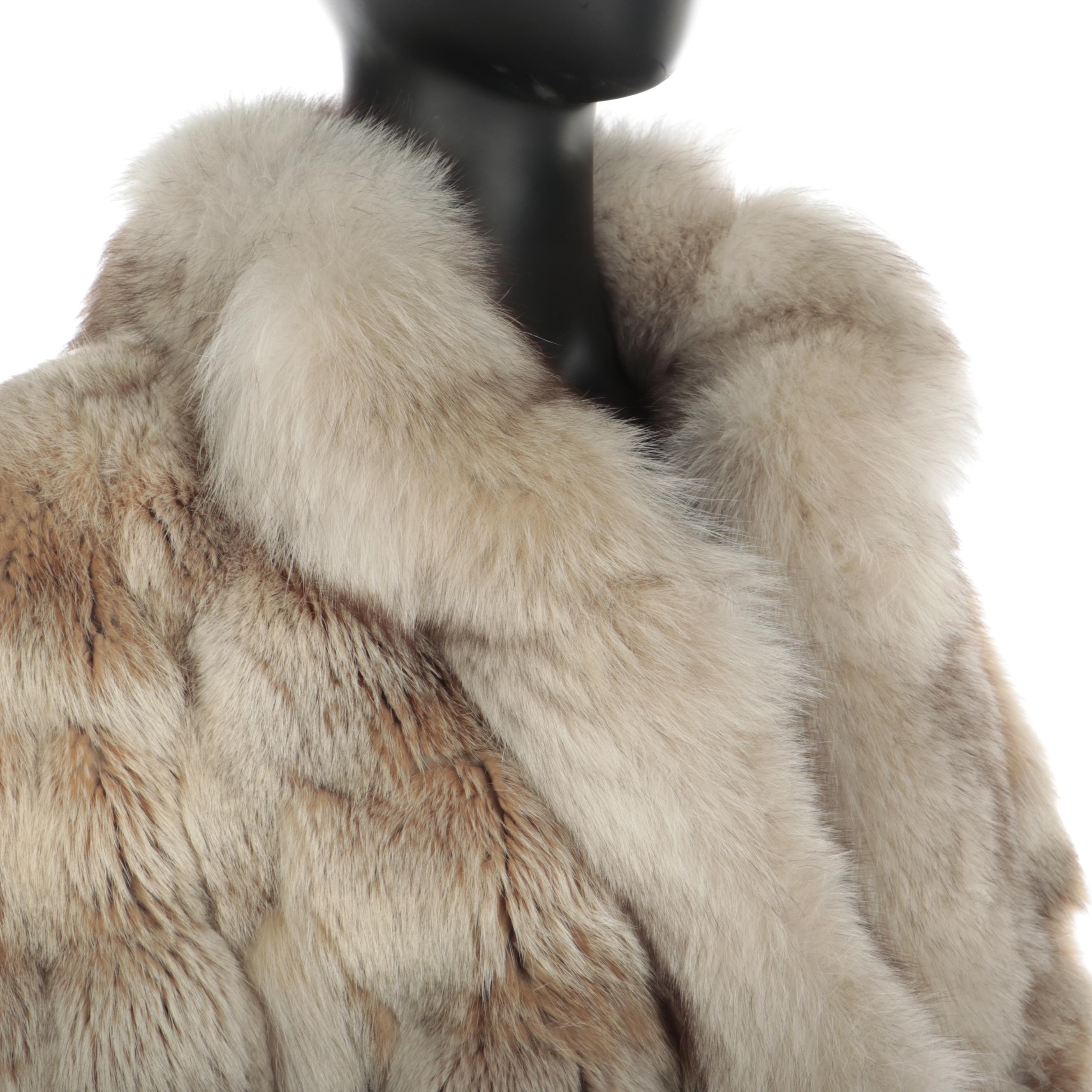 Creeds Canadian Lynx Paw Fur Full-Length Coat with Tuxedo Collar