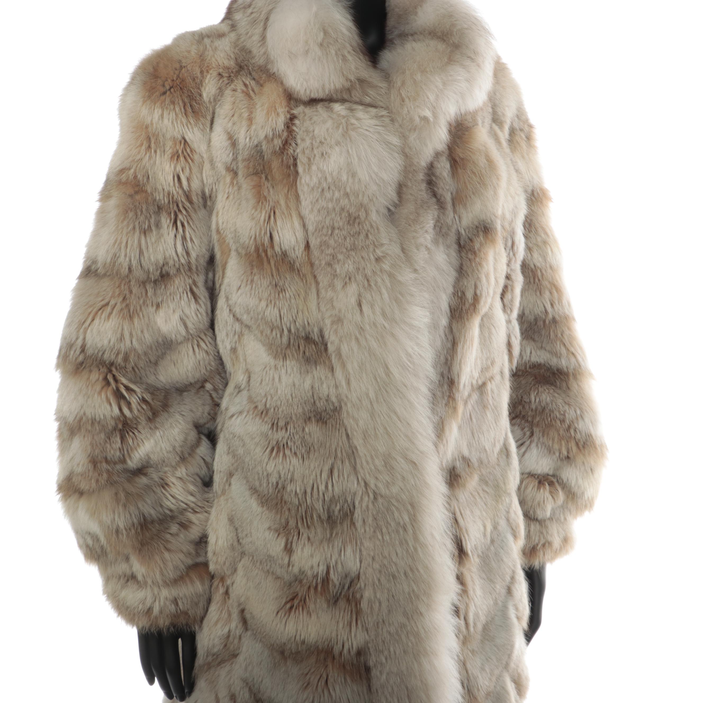 Creeds Canadian Lynx Paw Fur Full-Length Coat with Tuxedo Collar