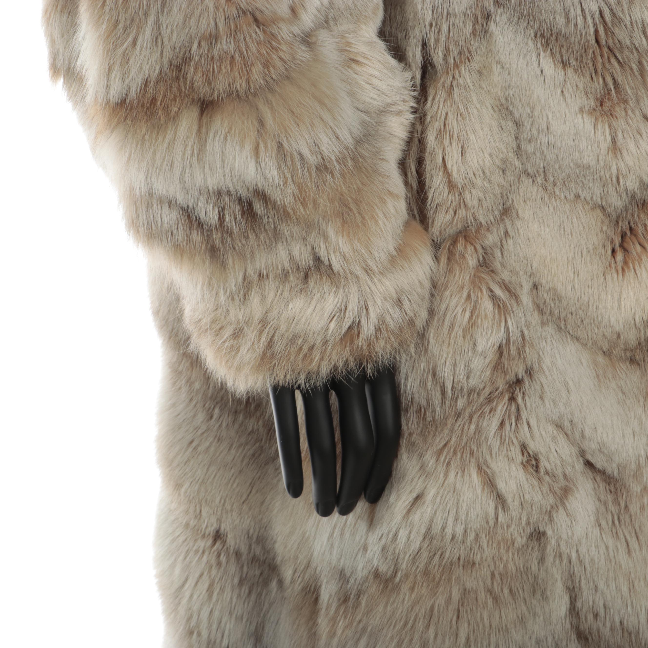 Creeds Canadian Lynx Paw Fur Full-Length Coat with Tuxedo Collar