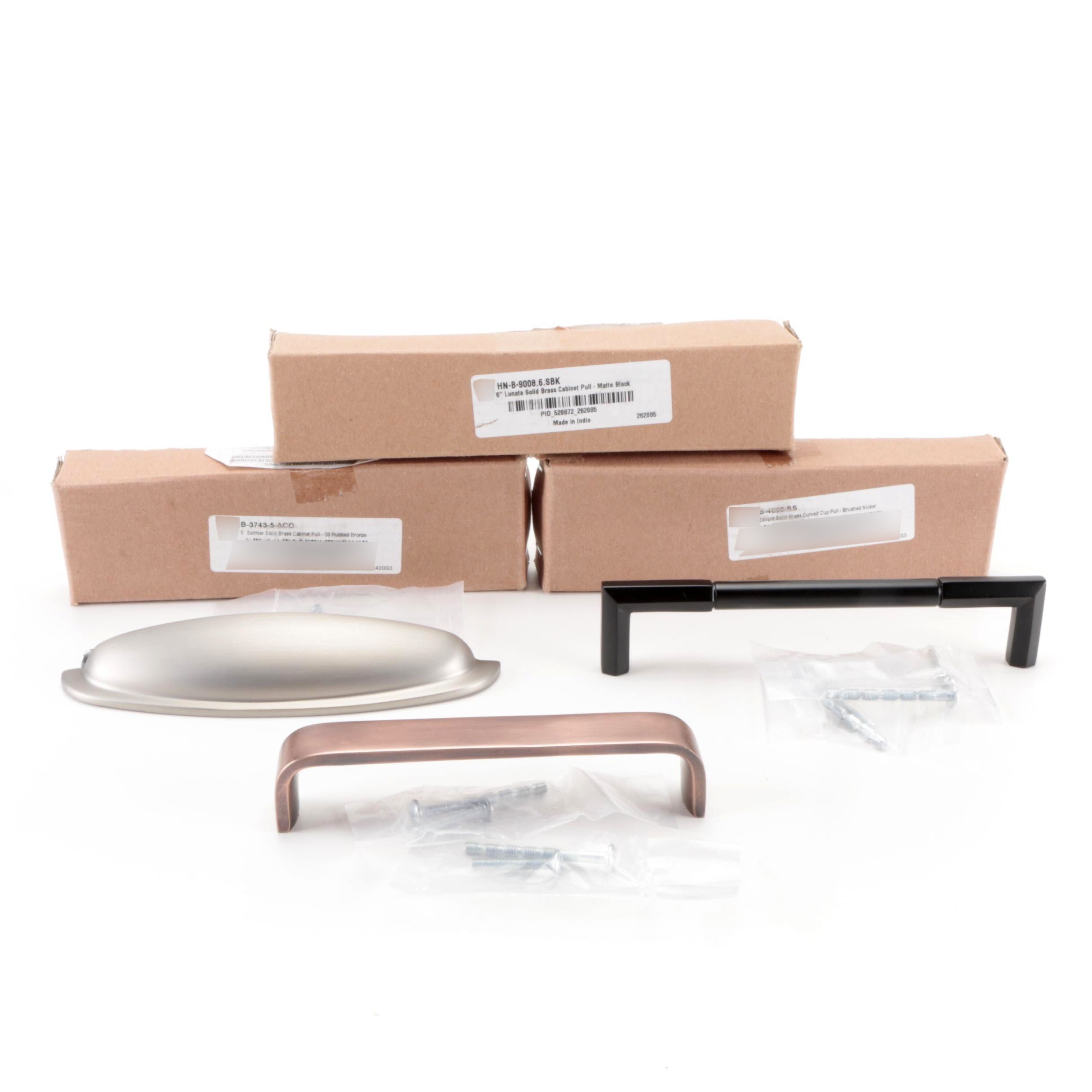 5'' and 6'' Solid Brass Cabinet Pulls and Solid Brass Curved Cup Pull