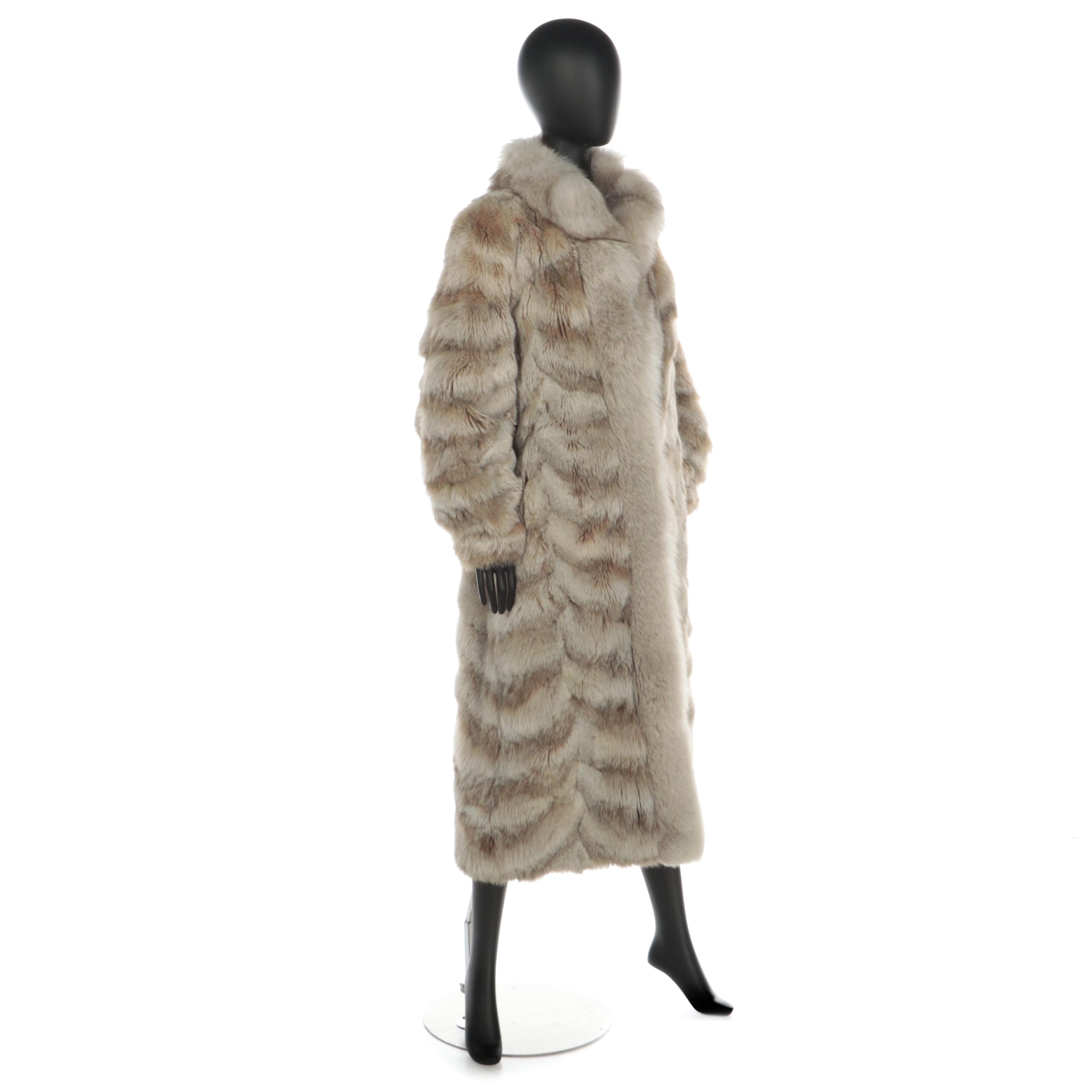 Creeds Canadian Lynx Paw Fur Full-Length Coat with Tuxedo Collar