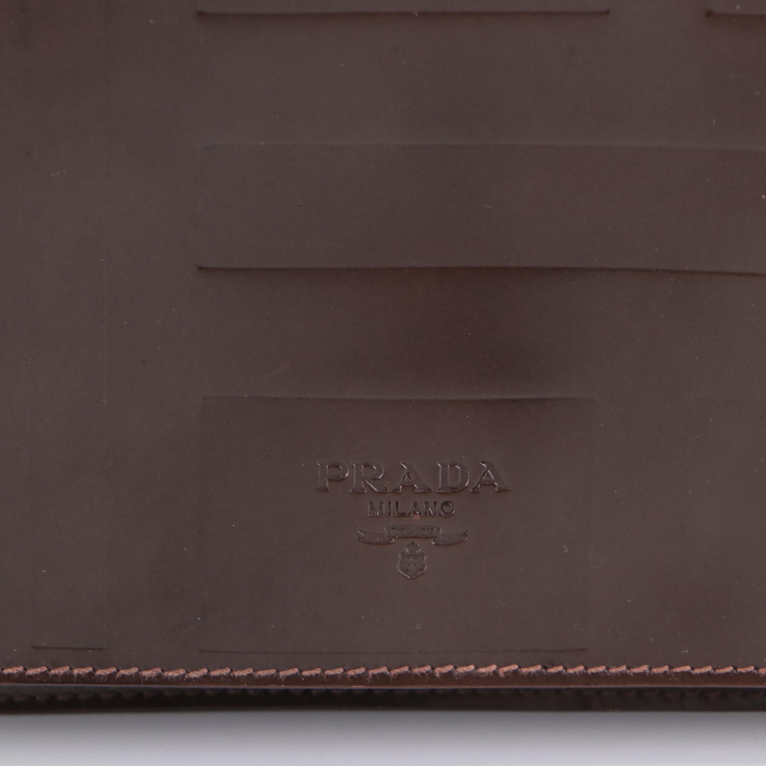 Prada Flap Shoulder Bag in Brown Geometric-Embossed Spazzolato Leather