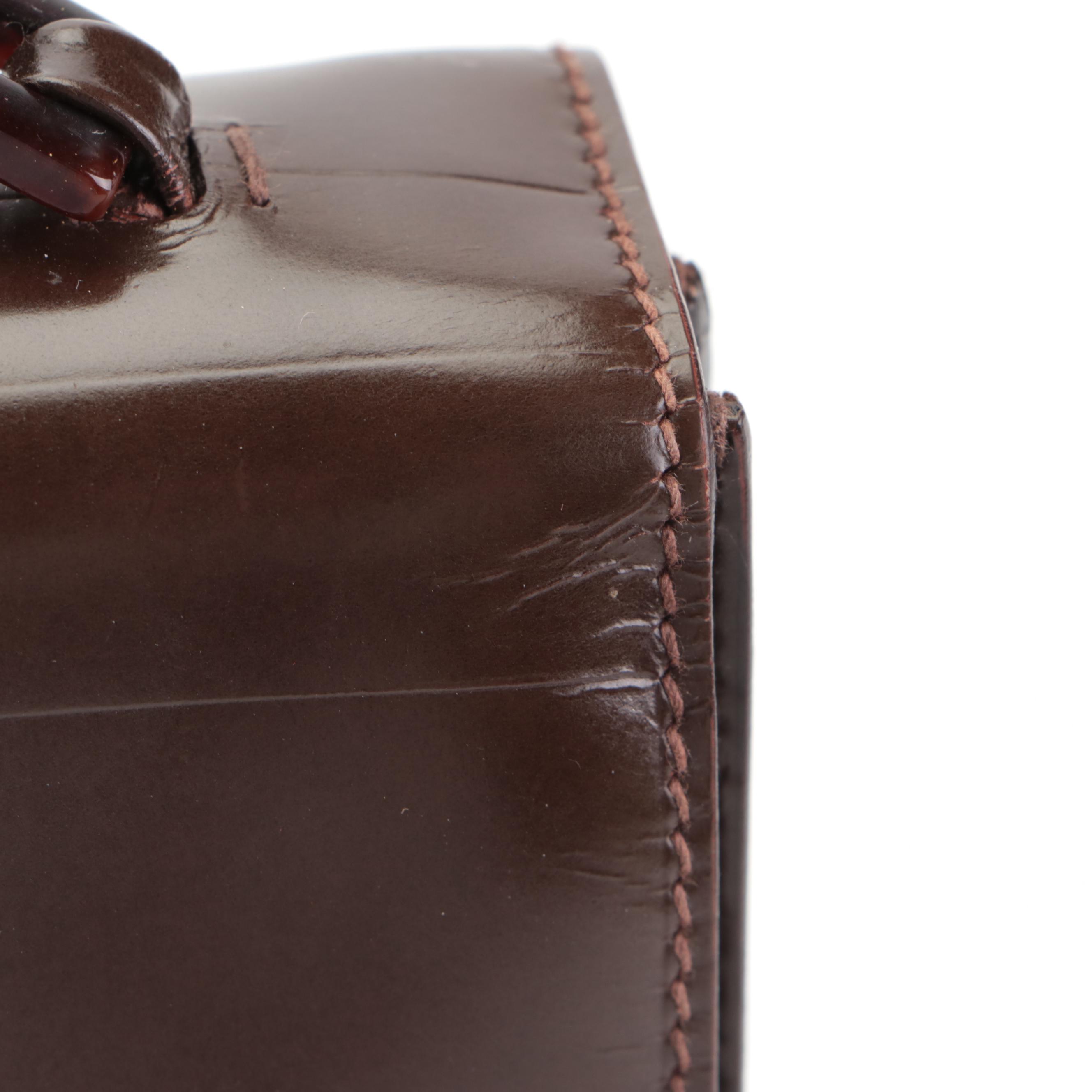 Prada Flap Shoulder Bag in Brown Geometric-Embossed Spazzolato Leather