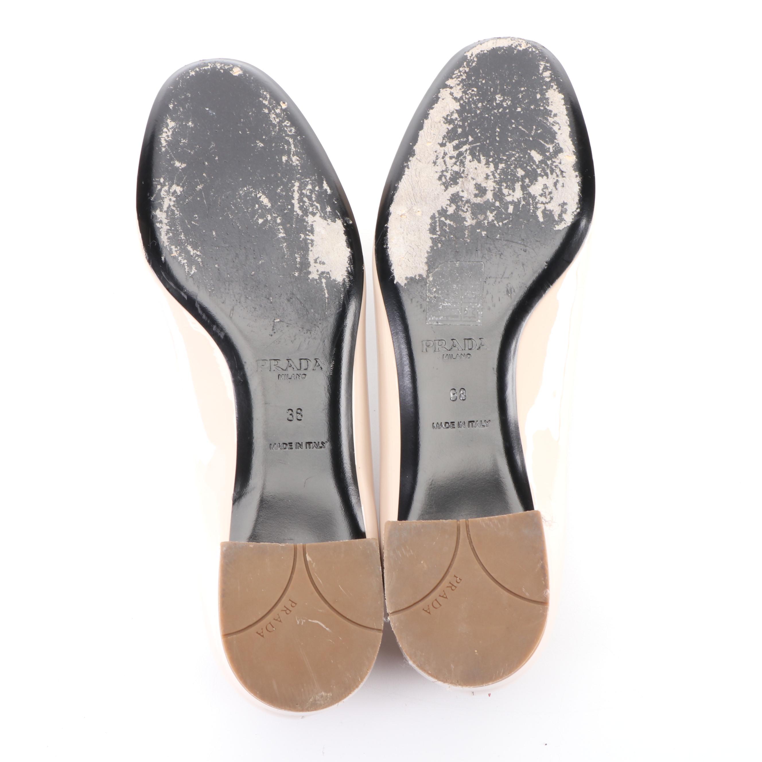 Prada Buckle Flats in Sand Patent Leather with Box