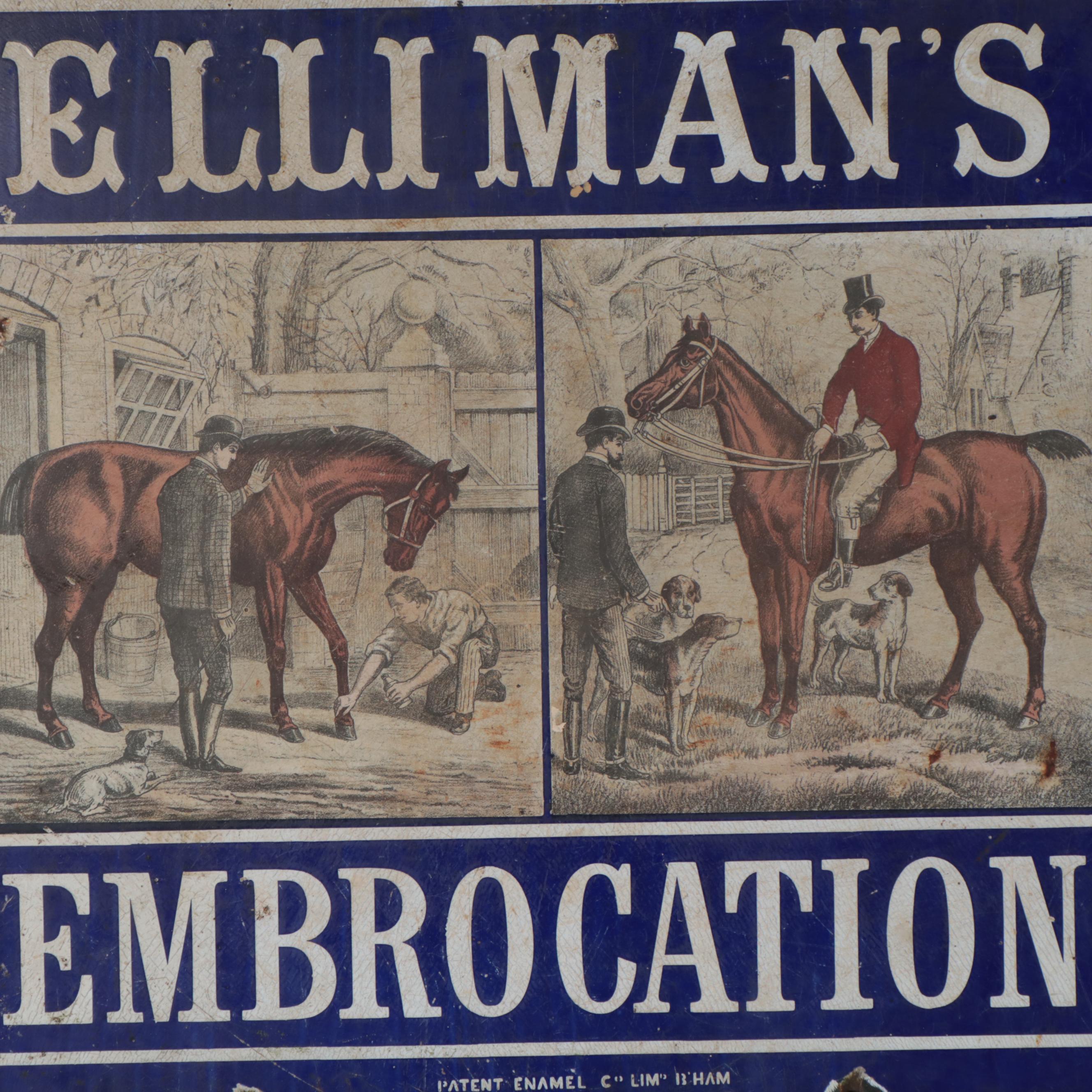 Enameled Metal Sign "Elliman's Embrocation", Late 19th to Early 20th Century