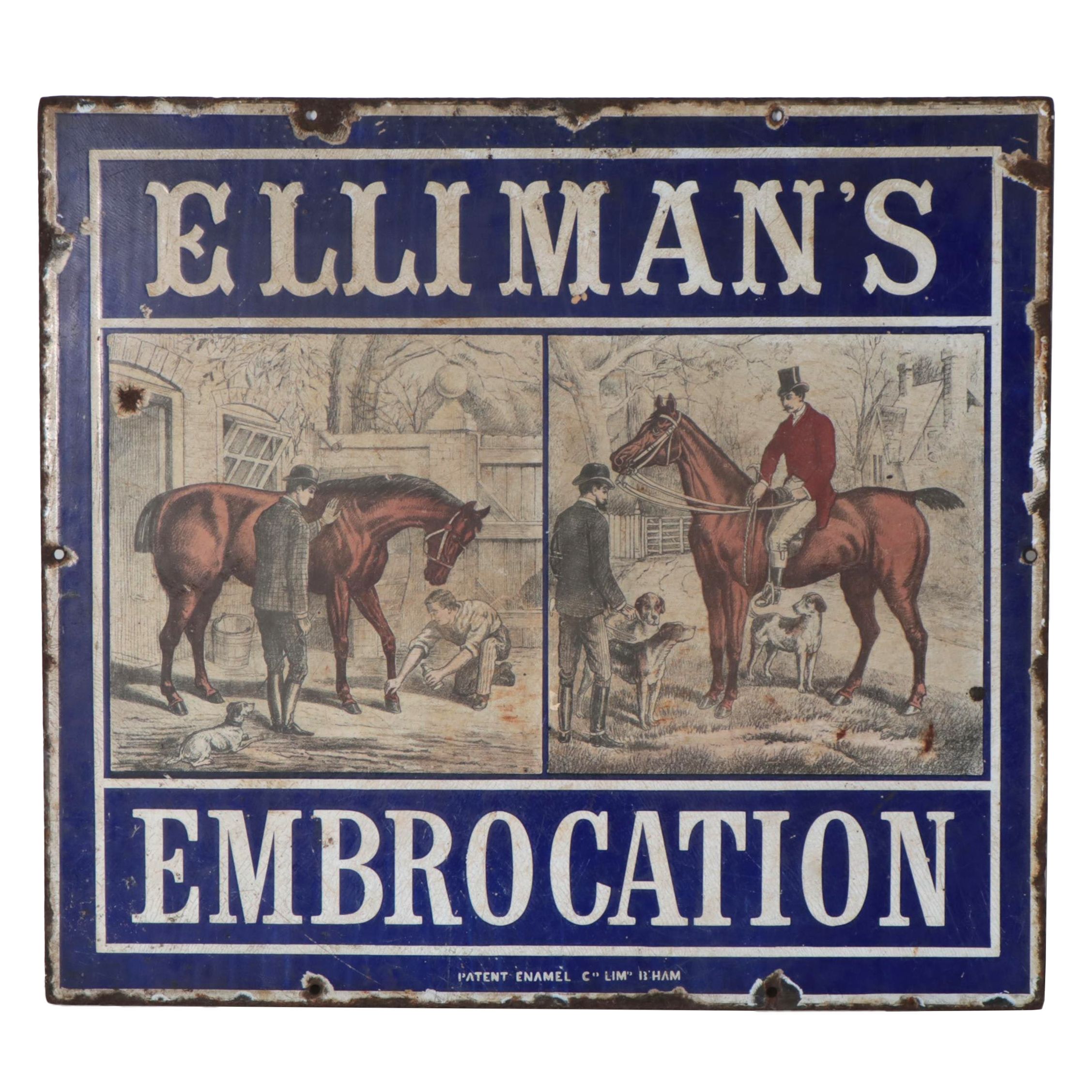 Enameled Metal Sign "Elliman's Embrocation", Late 19th to Early 20th Century