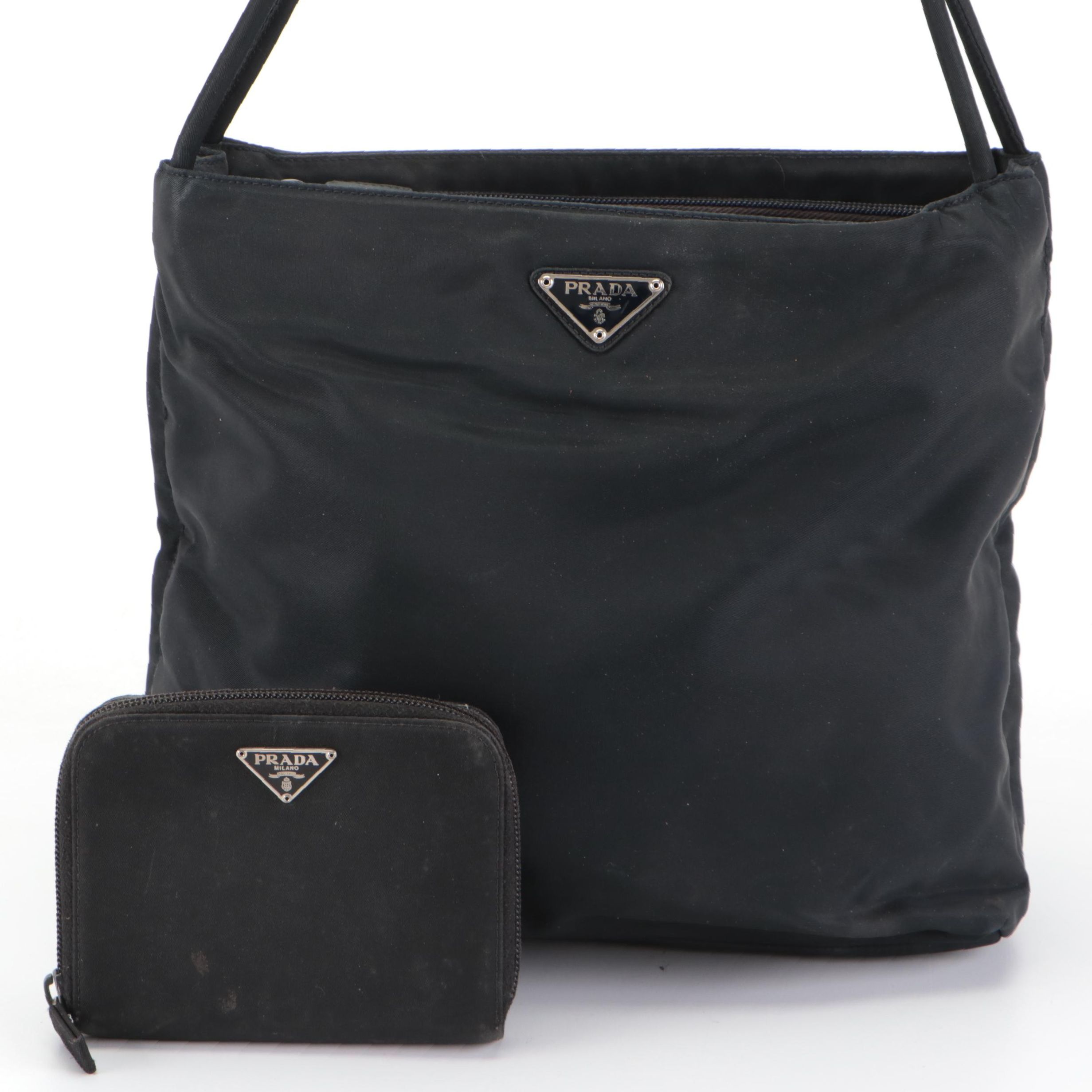 Prada Zip Shoulder Bag and Zip-Around Wallet in Tessuto Nylon
