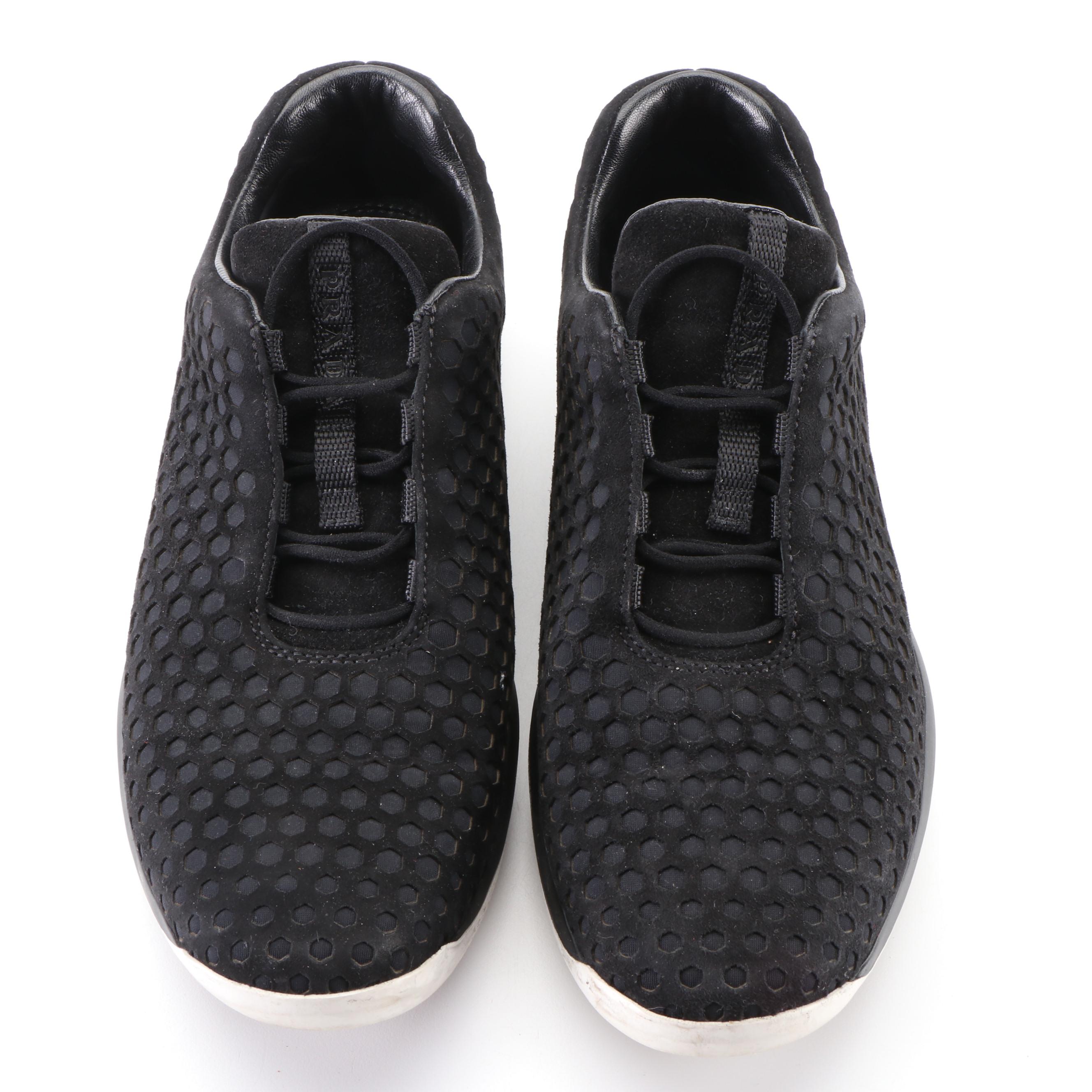 Prada Linea Rossa Sneakers in Black Tech Fabric with Suede Cut-Out Overlay