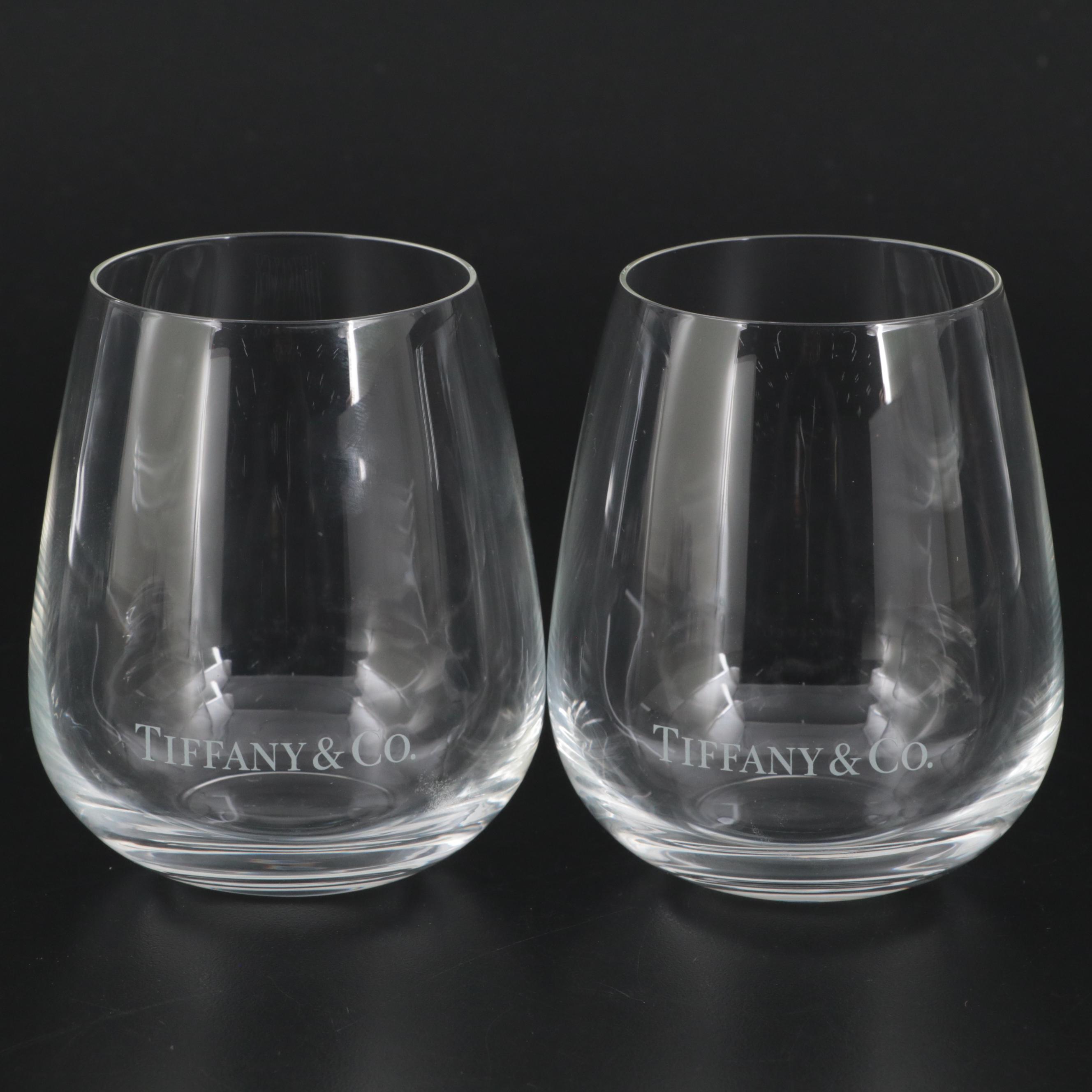 Tiffany & Co. Logo Etched Stemless Wine Glasses