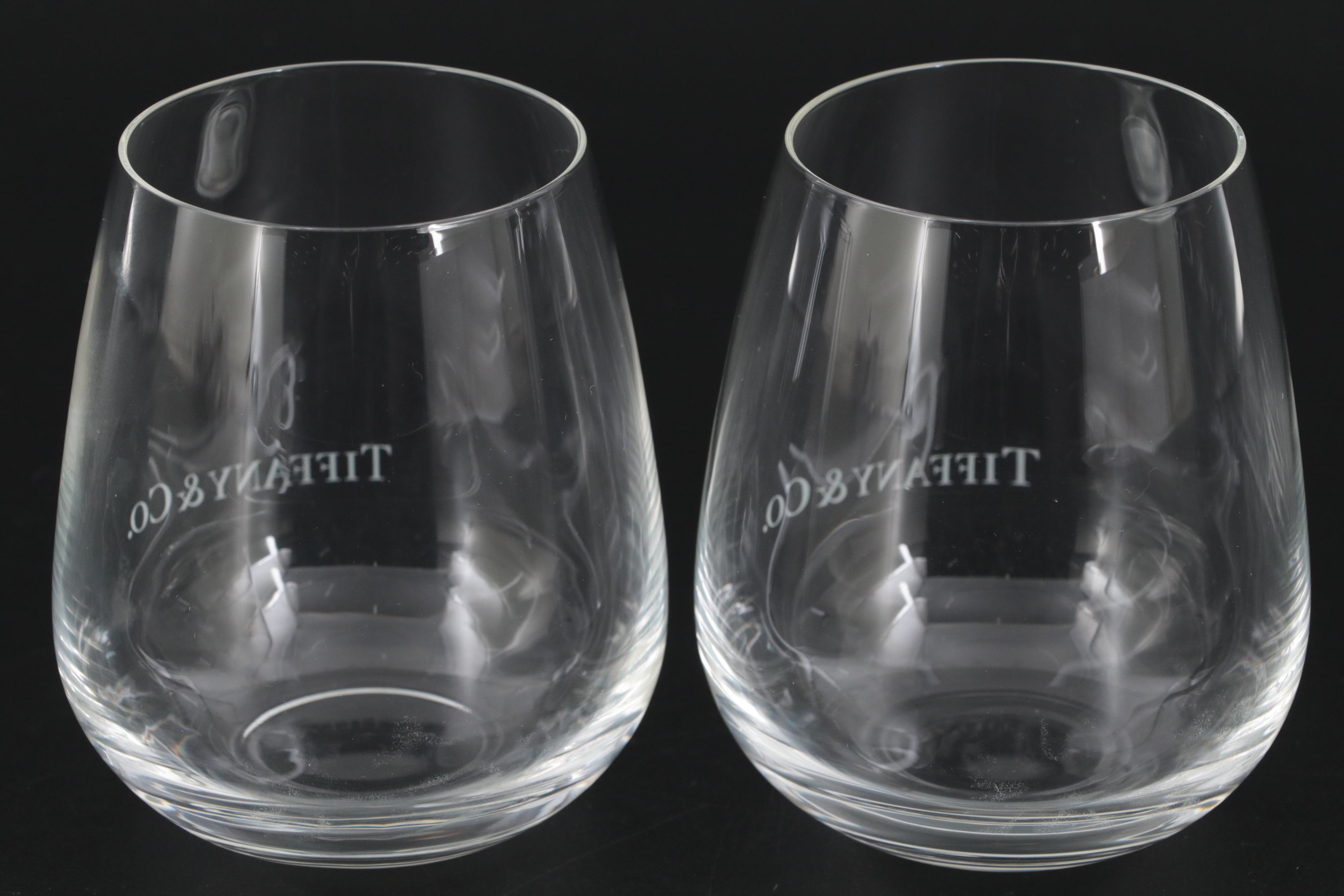 Tiffany & Co. Logo Etched Stemless Wine Glasses