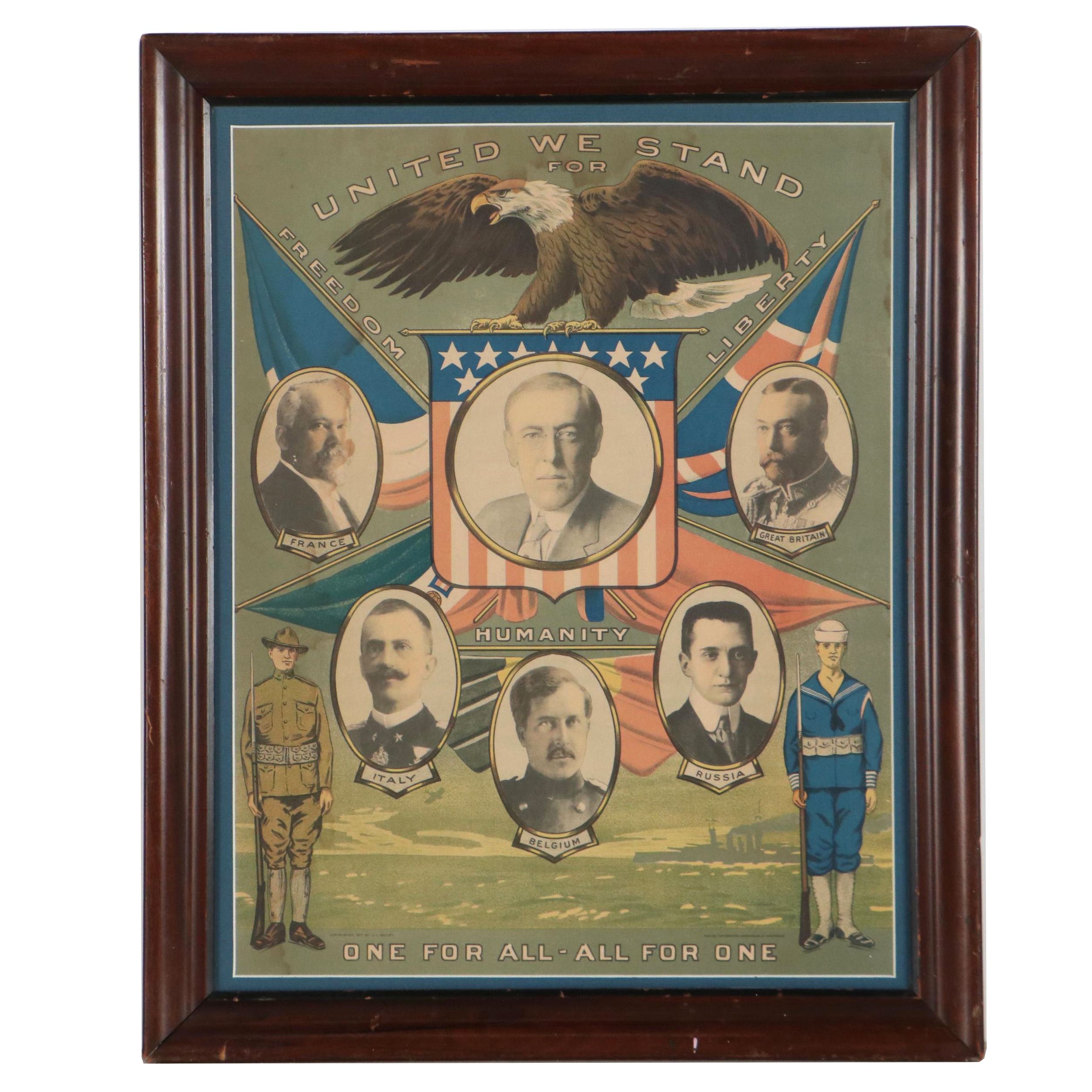 WWI "United We Stand for Freedom, Humanity, Liberty..." U.S. Propaganda Poster