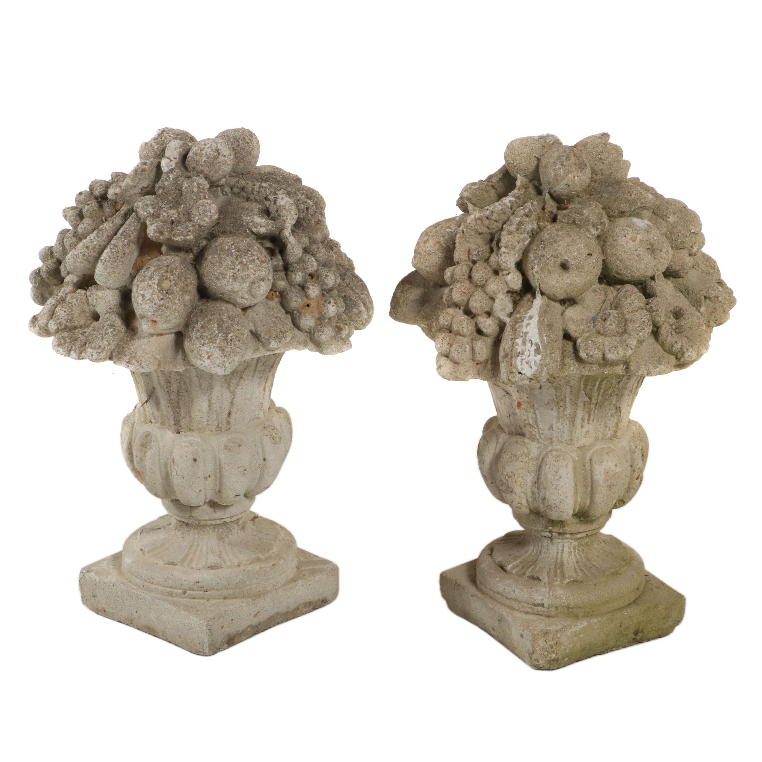 Concrete Garden Urns with Flowers and Fruit