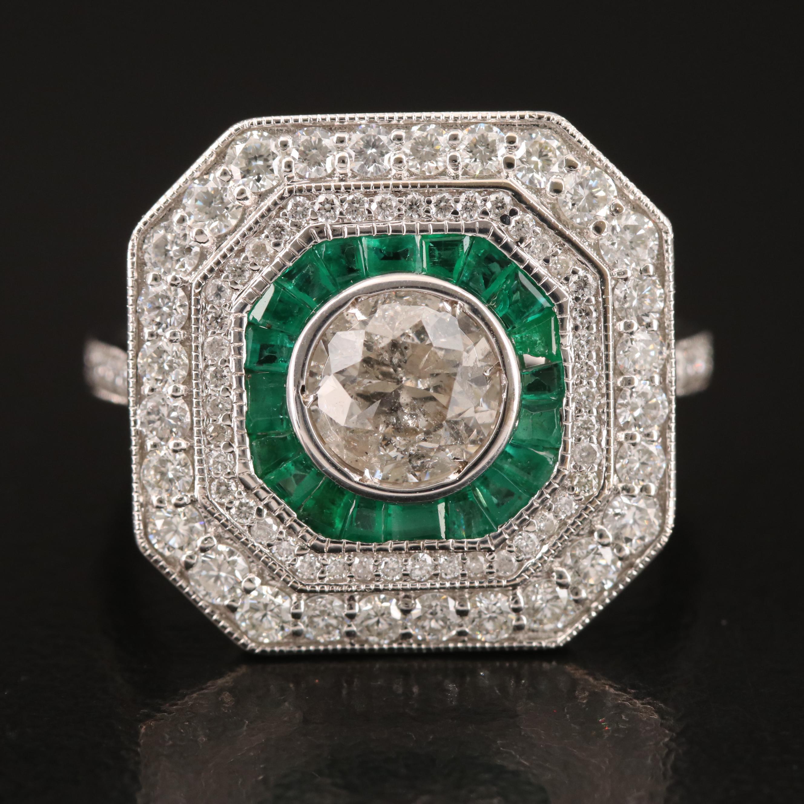 Oscar Friedman 18K 1.84 CTW Diamond and Emerald Ring