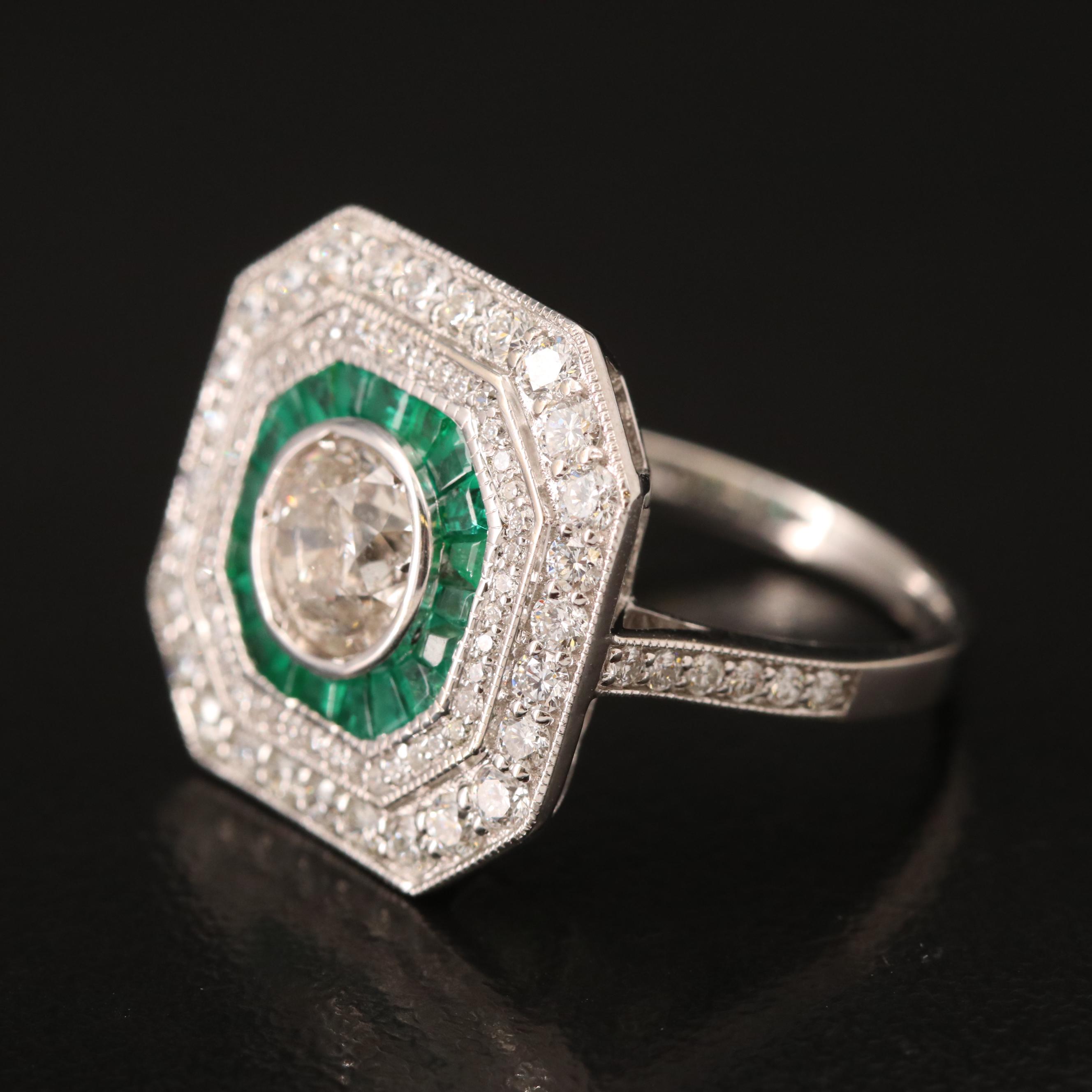 Oscar Friedman 18K 1.84 CTW Diamond and Emerald Ring