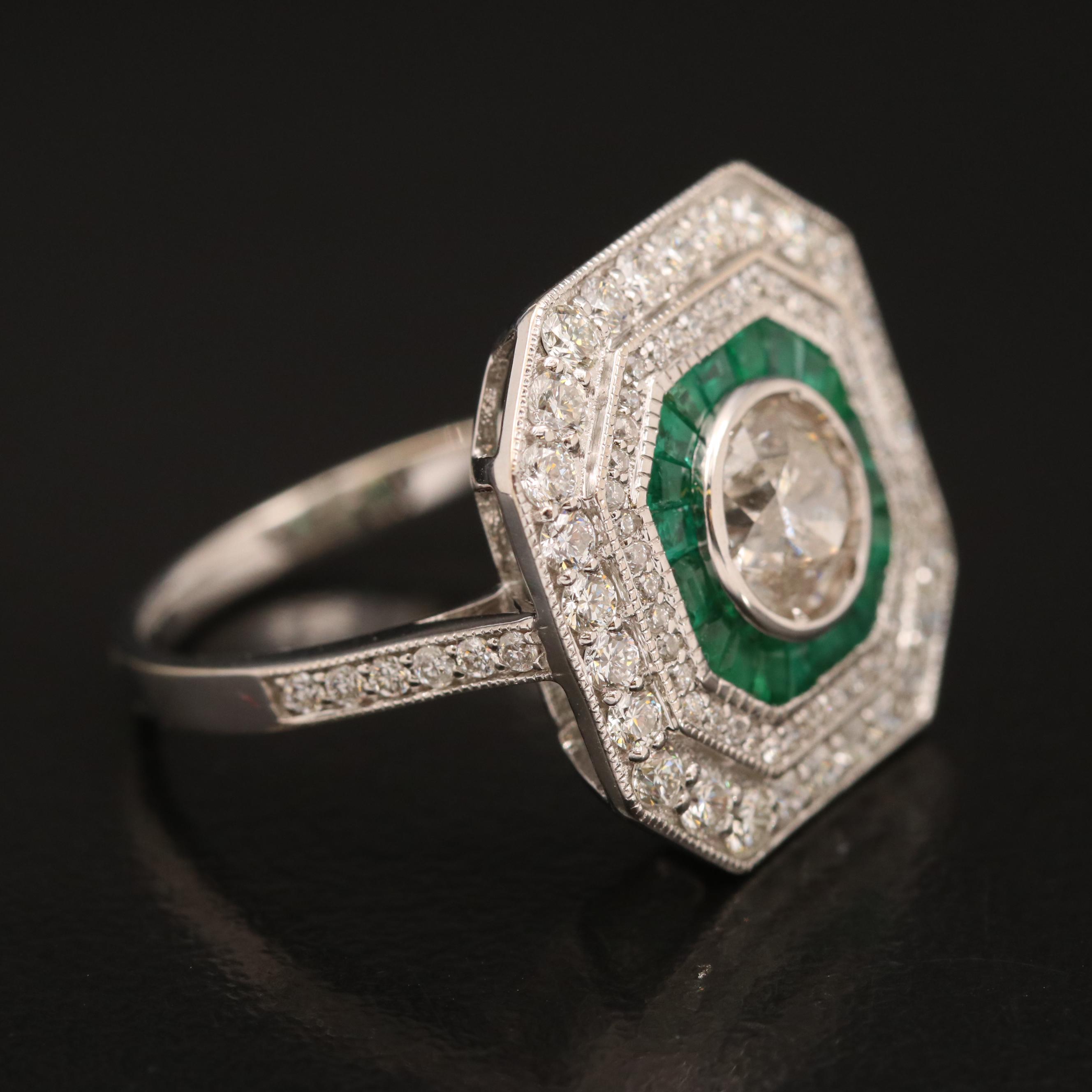 Oscar Friedman 18K 1.84 CTW Diamond and Emerald Ring