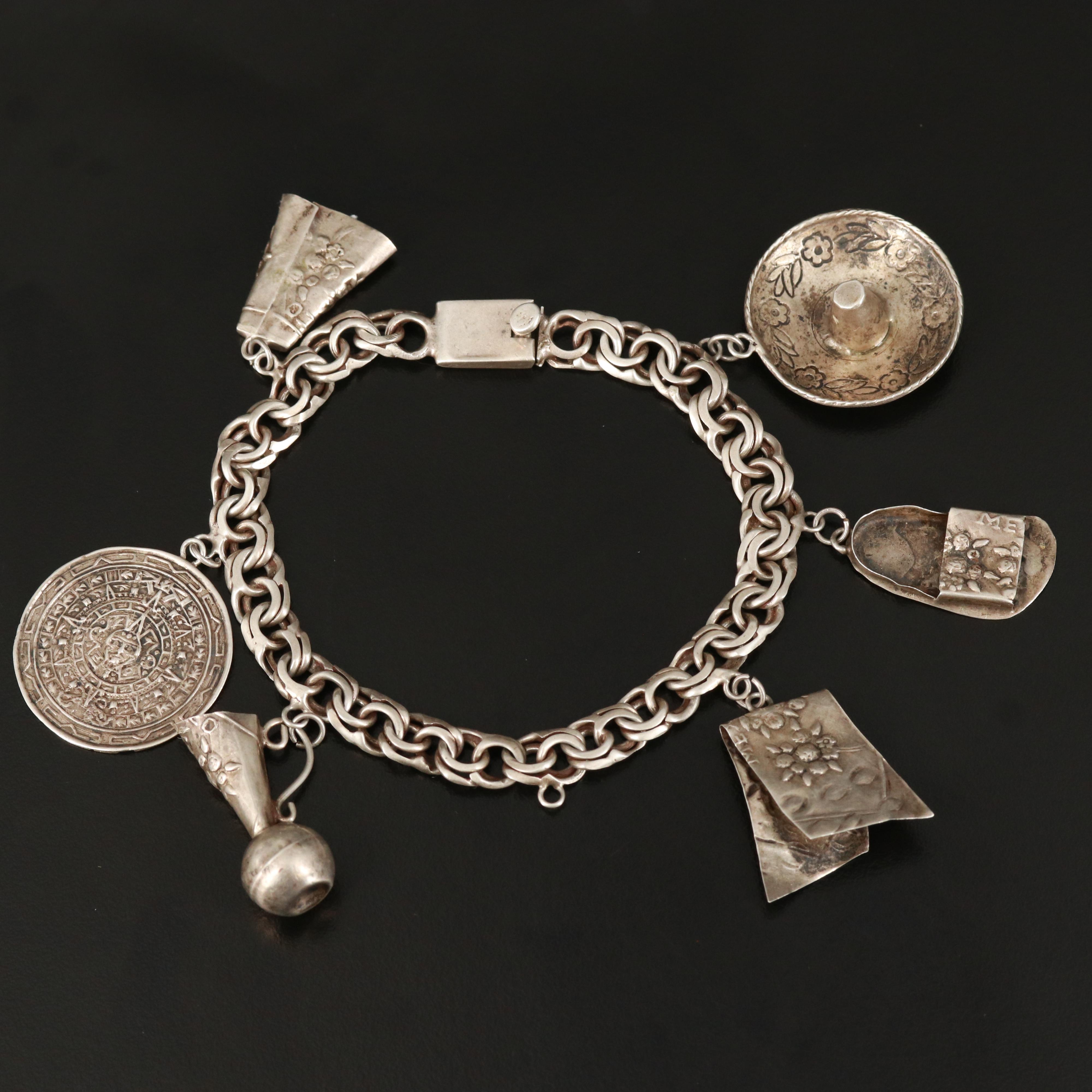 Vintage Mexican Sterling Charm Bracelet