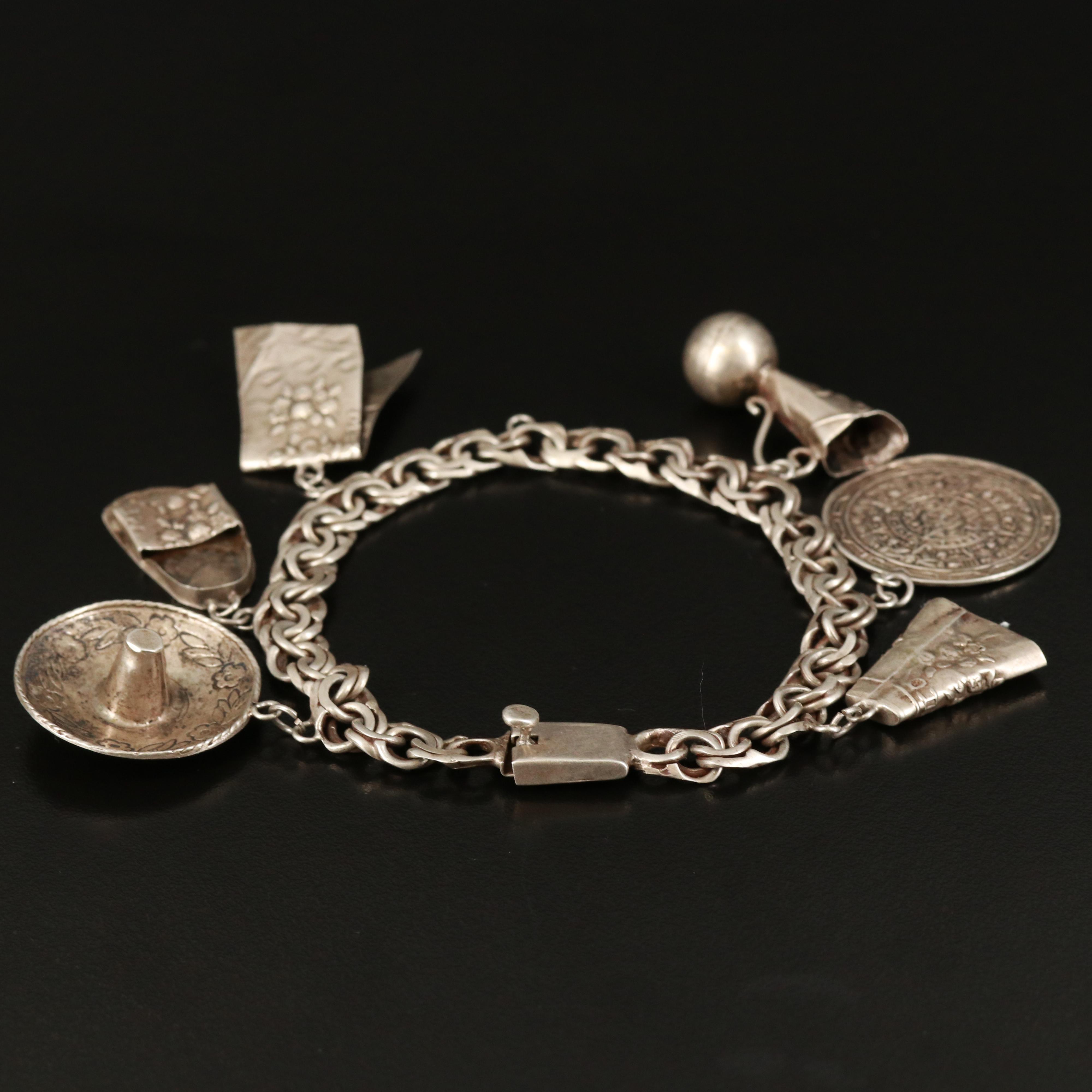Vintage Mexican Sterling Charm Bracelet