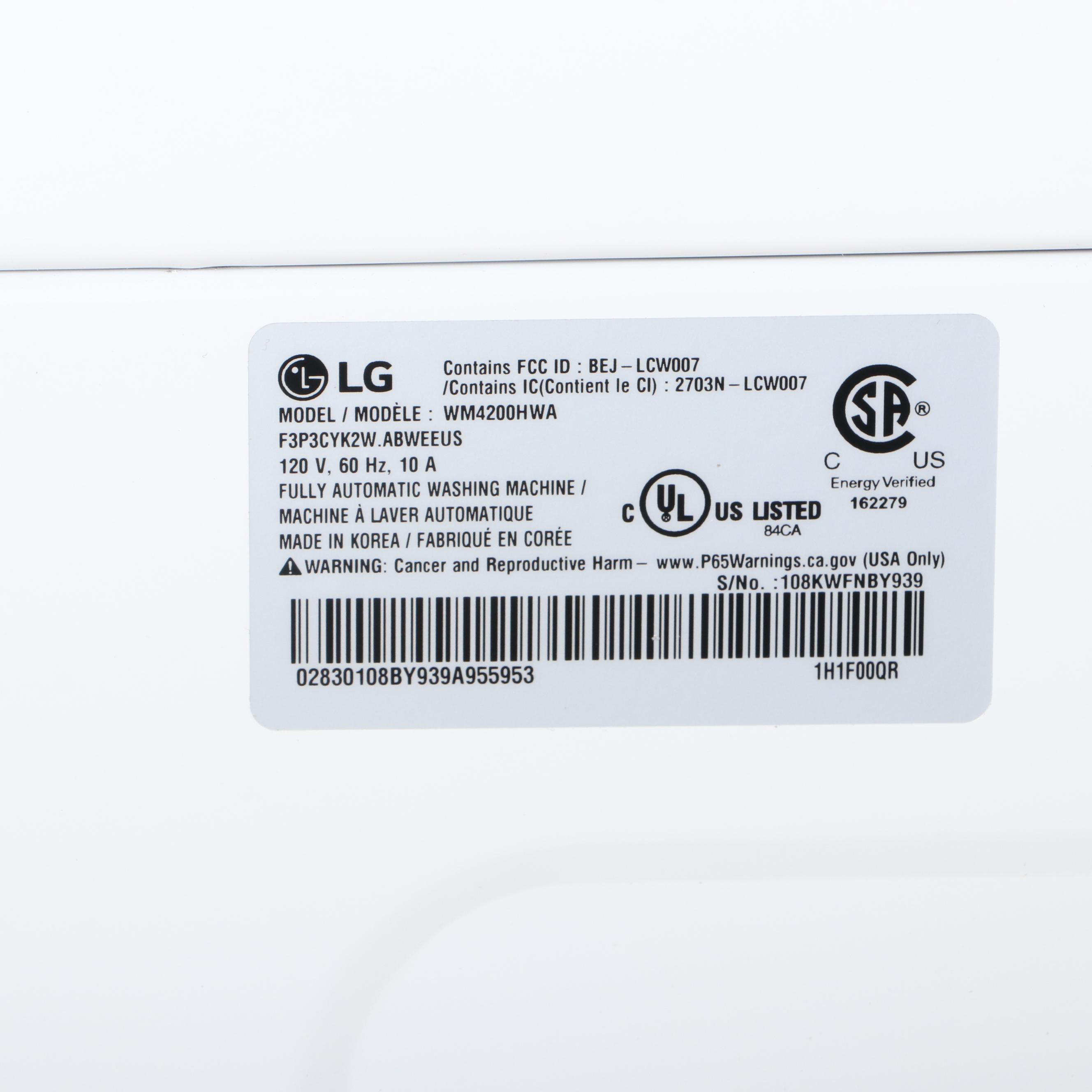 LG 5.0 Cu. Ft. High Efficiency Stackable Smart Front Load Washer with Steam