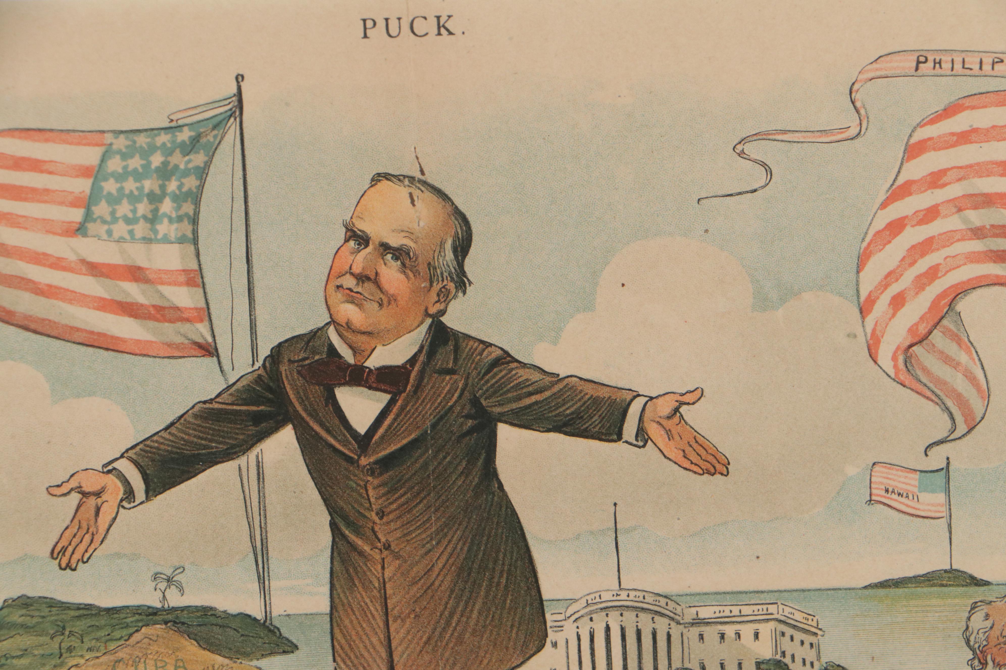 Puck Magazine Political Cartoon Lithograph "Who Will Haul It Down"