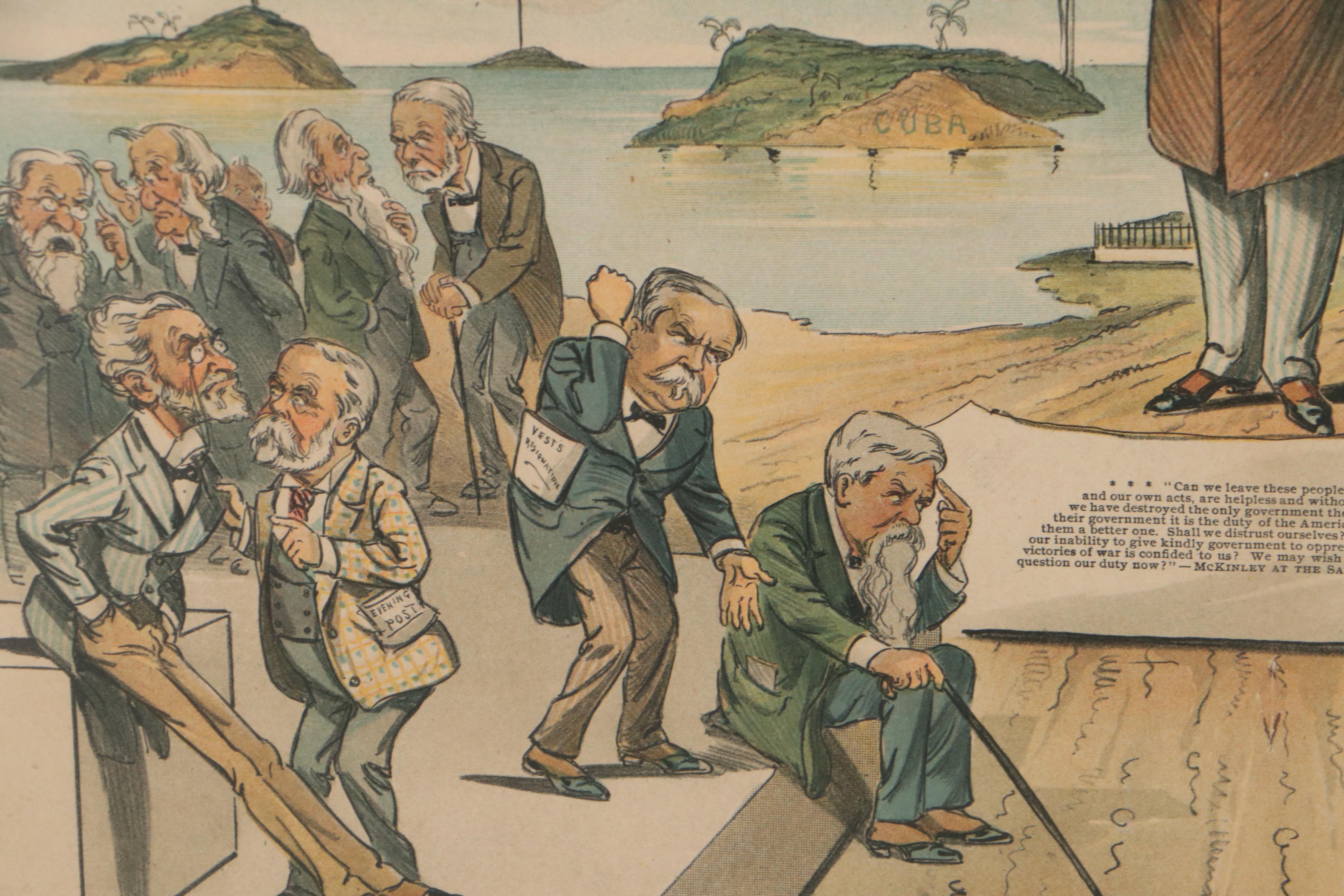 Puck Magazine Political Cartoon Lithograph "Who Will Haul It Down"