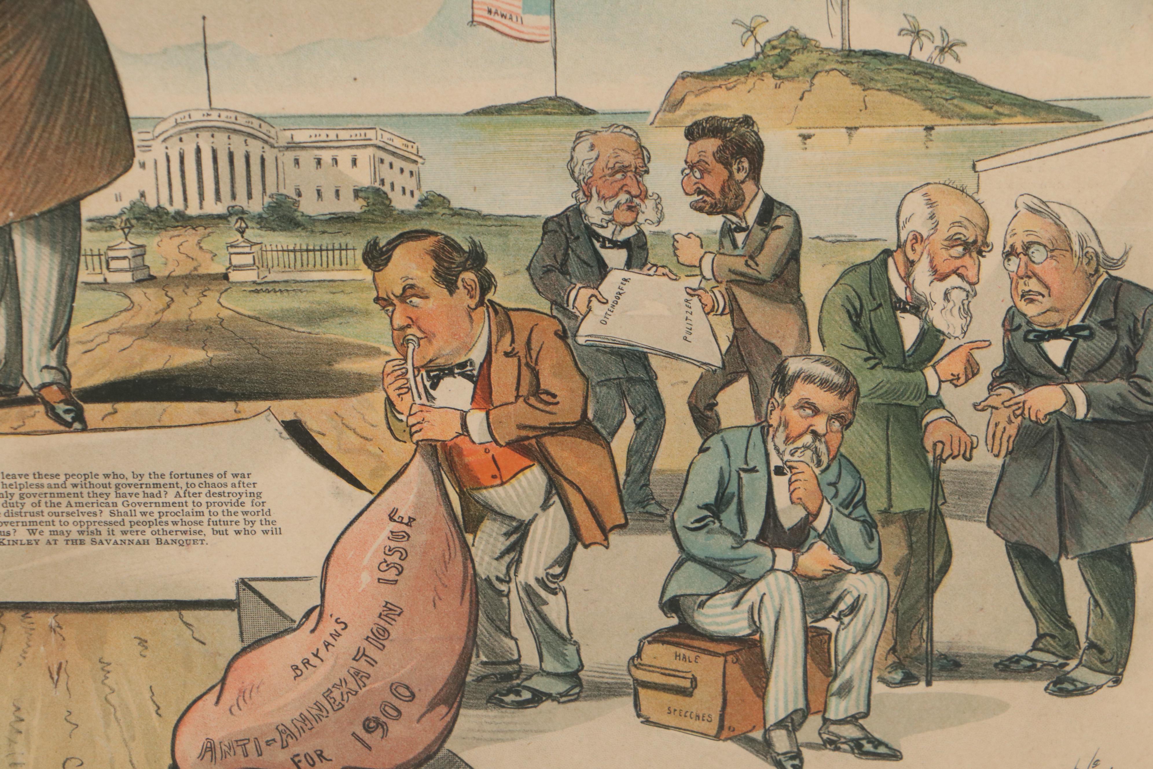 Puck Magazine Political Cartoon Lithograph "Who Will Haul It Down"